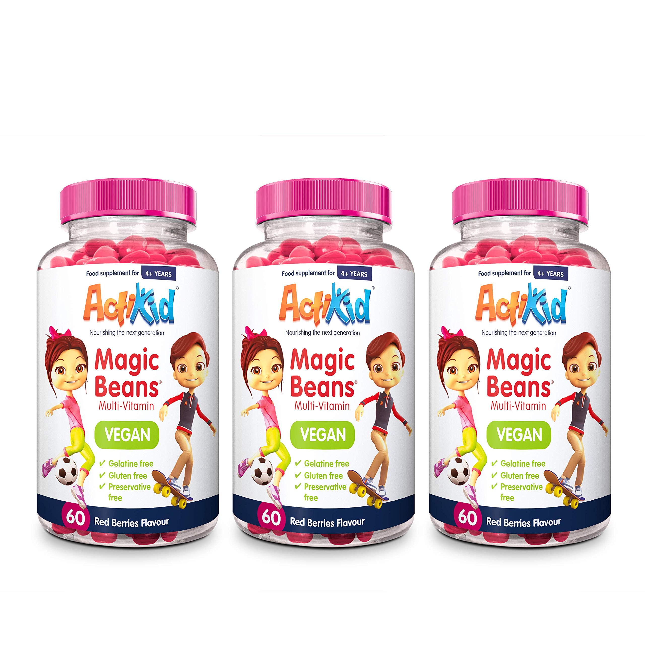 Buy 3X ActiKid Magic Beans Vegan Multi 60x Red Berries Flavour