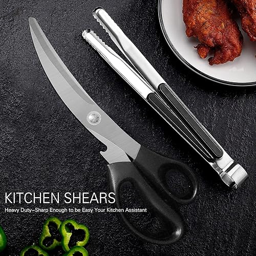 Miniatura 7 de Tijeras de cocina. Juego de tijeras y pinzas para barbacoa coreana, tijeras y pinzas de cocina para cortar carne, pollo, verduras, tijeras y pinzas