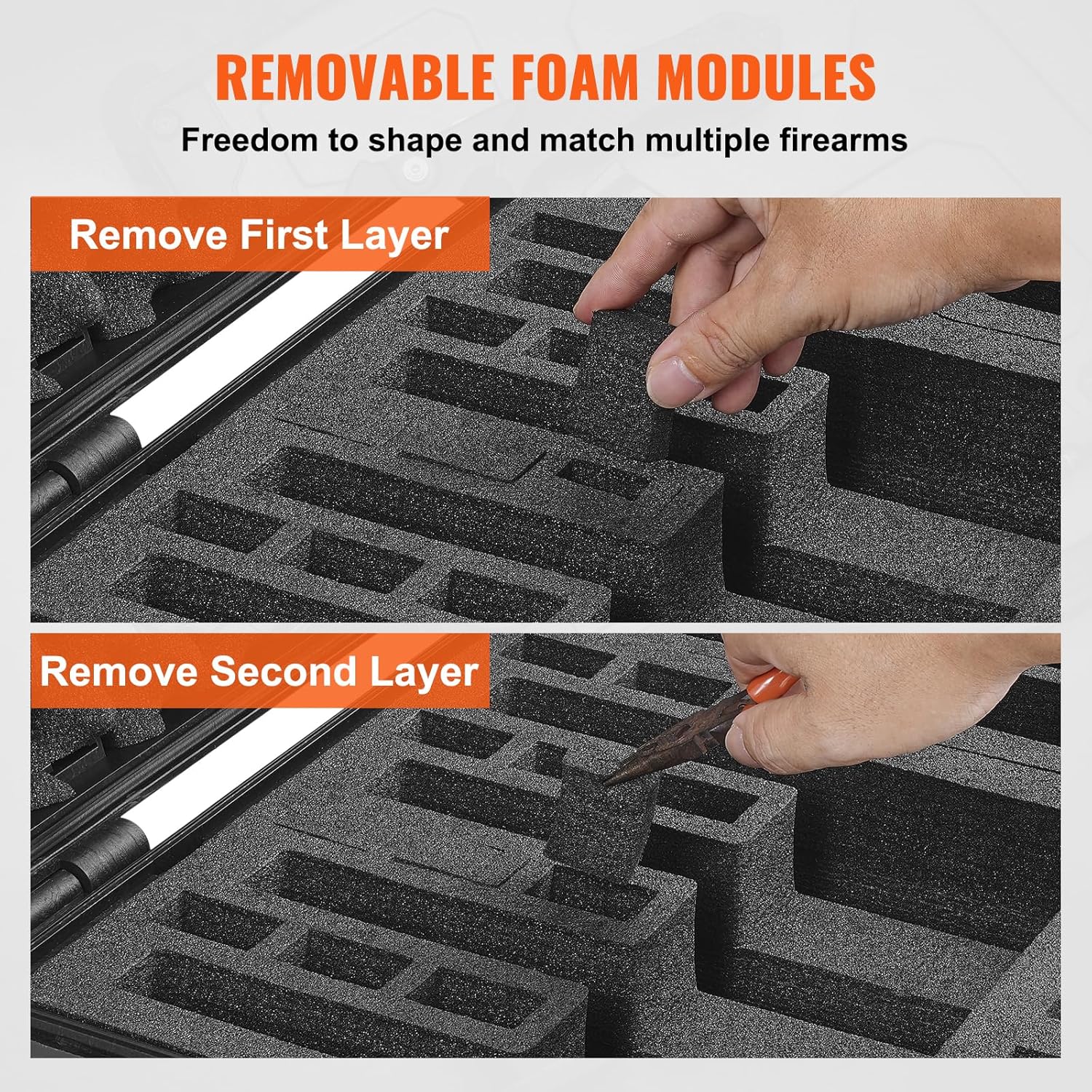 VEVOR Hard Pistol Cases with Pre-cut Lining, Waterproof & Dustproof Hard Gun Case for 5 Pistol & 30 Magazines, 18.7×16.3×8.8 in Lockable Pistol Case, Black