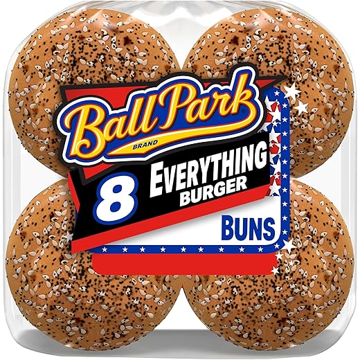 Ball Park Everything Burger Buns, 8 count, (2.0 oz each), Pre-sliced Hamburger Buns, 16 oz Bag