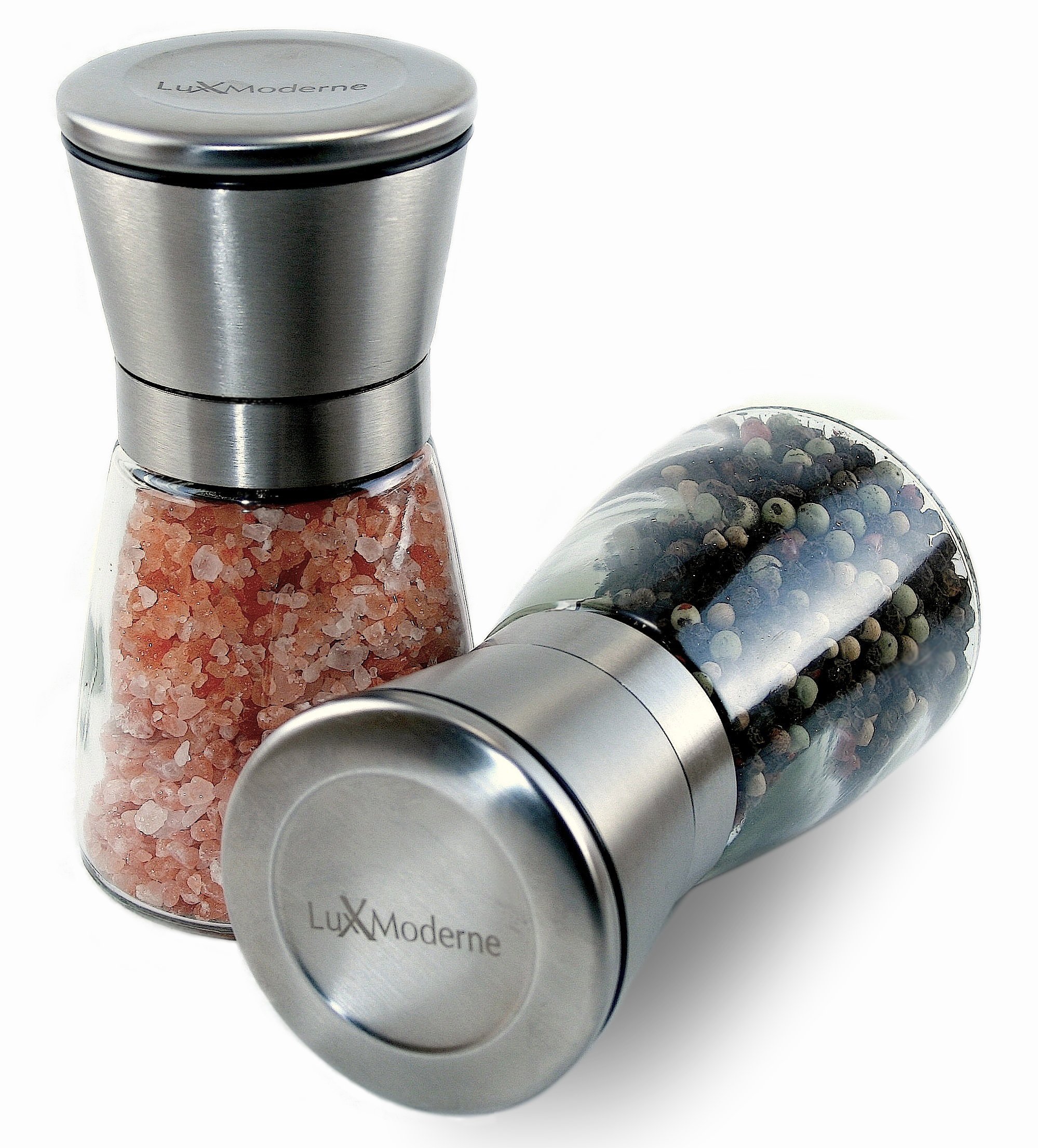 Lot De 8 Moulins à Sel Et Poivre Manuels - Broyeur Céramique Réglable, Acier Inox, Verre (6.4x13.5cm) | Vide, à Remplir Soi-même