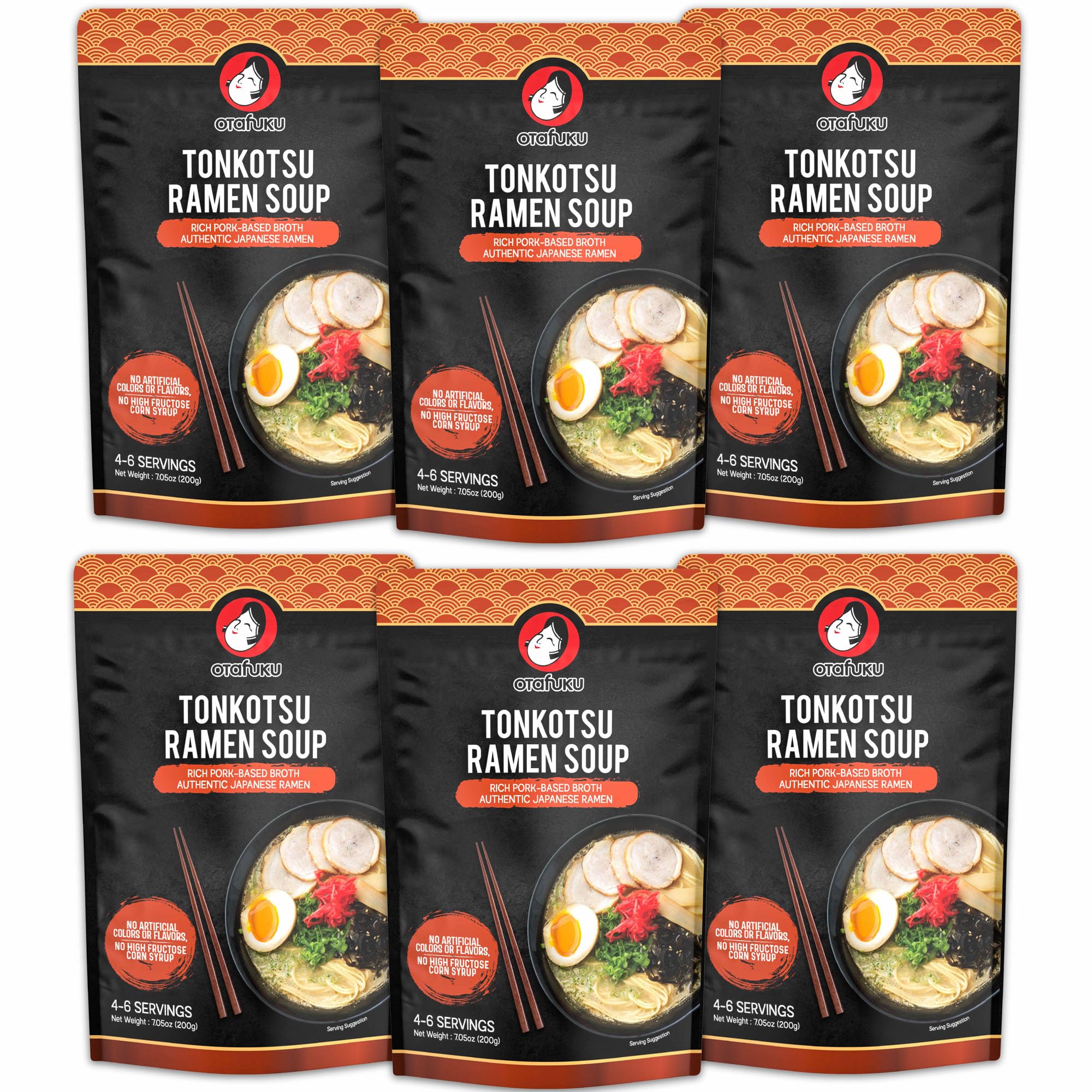 Otafuku Tonkotsu Ramen Shoyu Broth Concentrate, Rich Pork-Based Soup Mix for Authentic Japanese Ramen Noodles, 7.5oz (6 Pack)
