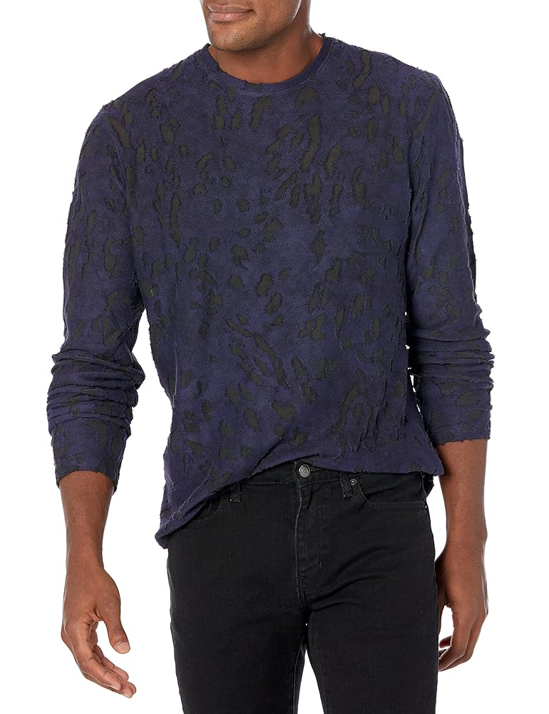 John Varvatos Men's Hansel LS Terry Flowy Leopard Burnout