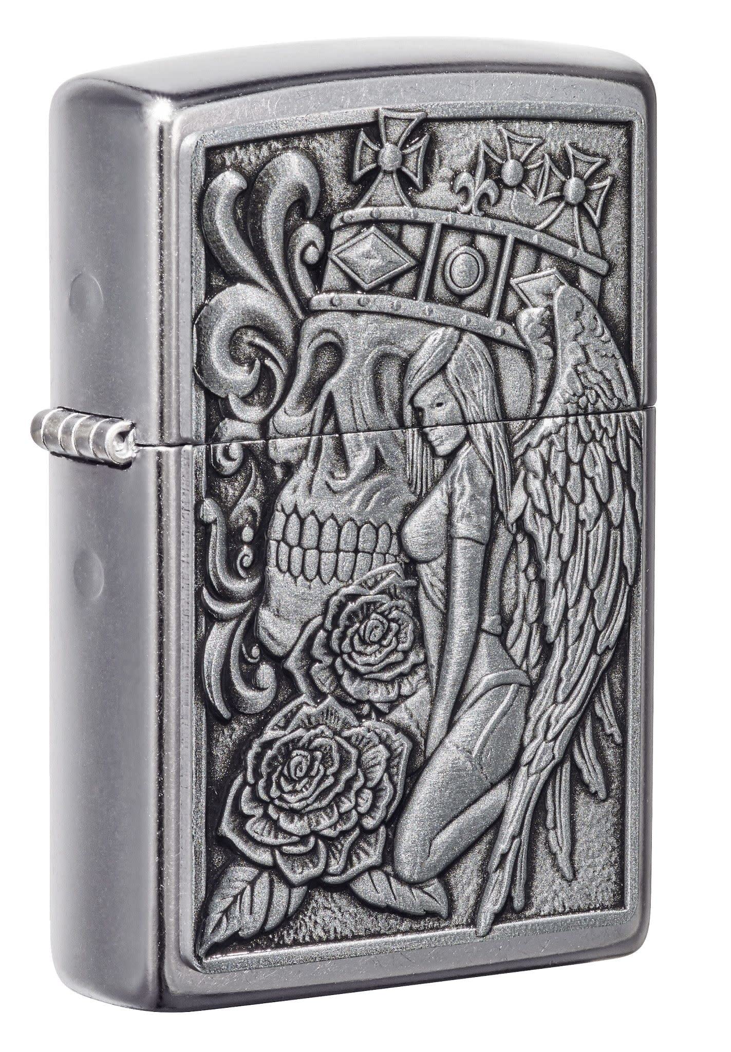 ZippoSkull and Angel Emblem Design Pocket Lighter Windproof Stylish Premium Metal Body Eco Environment-Friendly Unique Stylish Travel Friendly