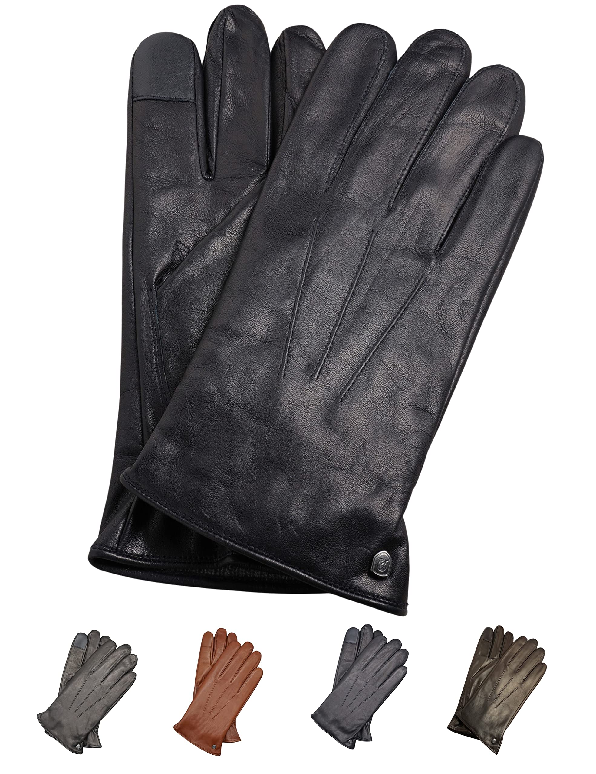 AKAROA ESTD 2019 Lederhandschuhe Herren MAX, Touchscreen Funktion, italienisches Leder, recyceltes Strickfutter aus 50% Kaschmir und 50% Wolle, 5 Größen S - XXL