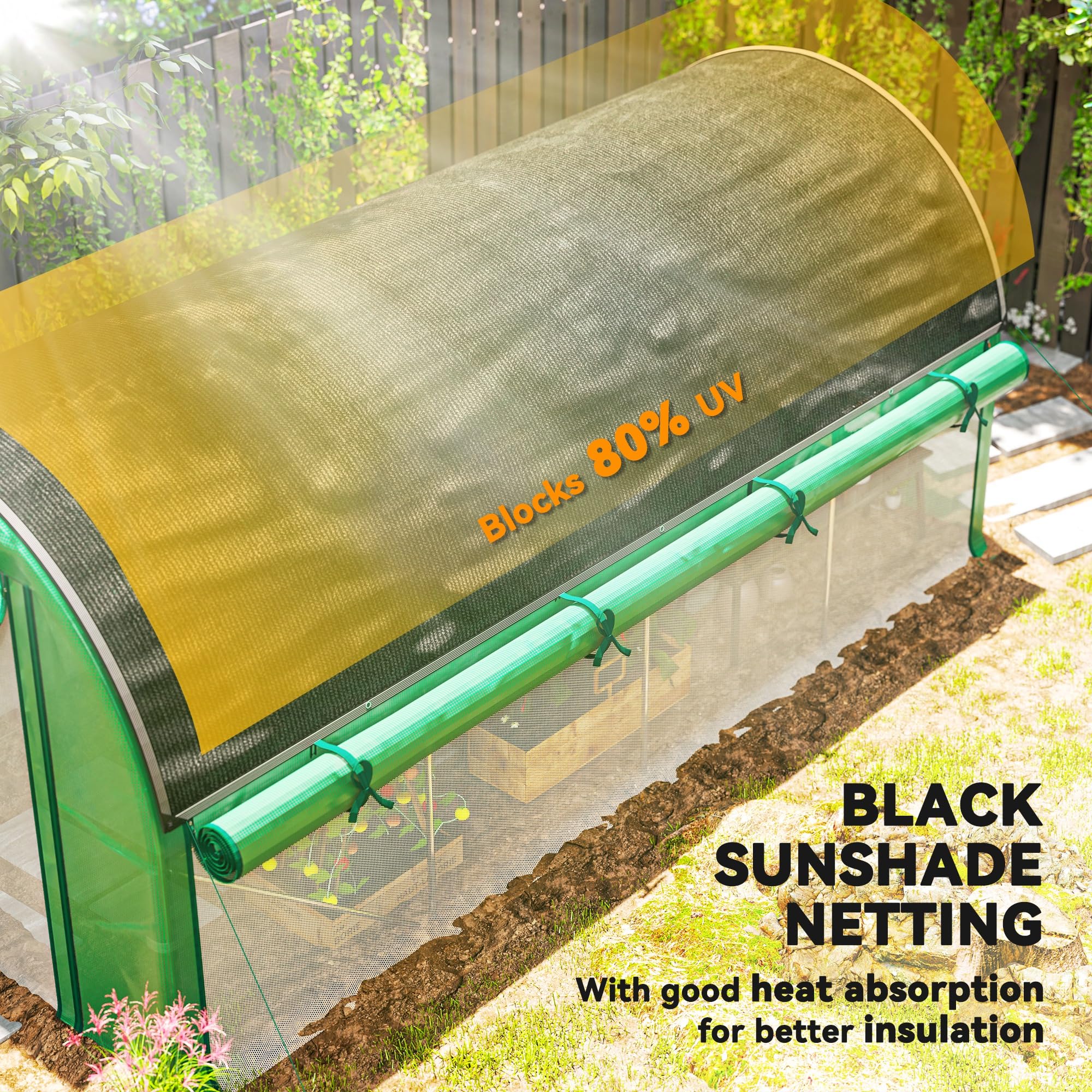 Outsunny Serra esterna 4,5x2x2m con copertura extra Tunnel Verde | Pareti laterali arrotolabili, 8 finestre a rete, doppia porta arrotolabile, per giardino patio