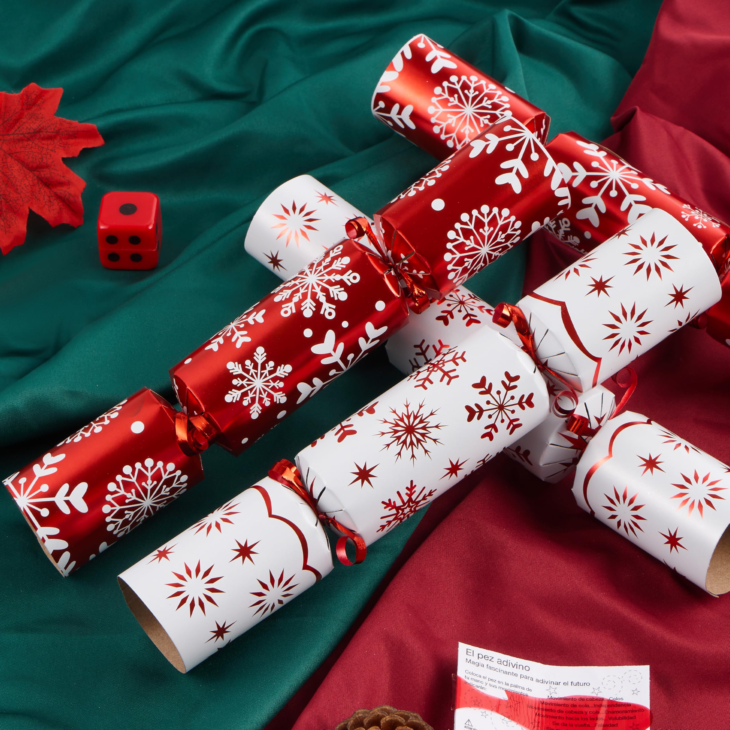 JOYIN Bomboniera natalizia da 25,4 cm, confezione da 10, con fiocco di neve rosso e bianco, con cappello da festa, scherzo e piccolo regalo all'interno, per regali di Natale, festività stagionali e