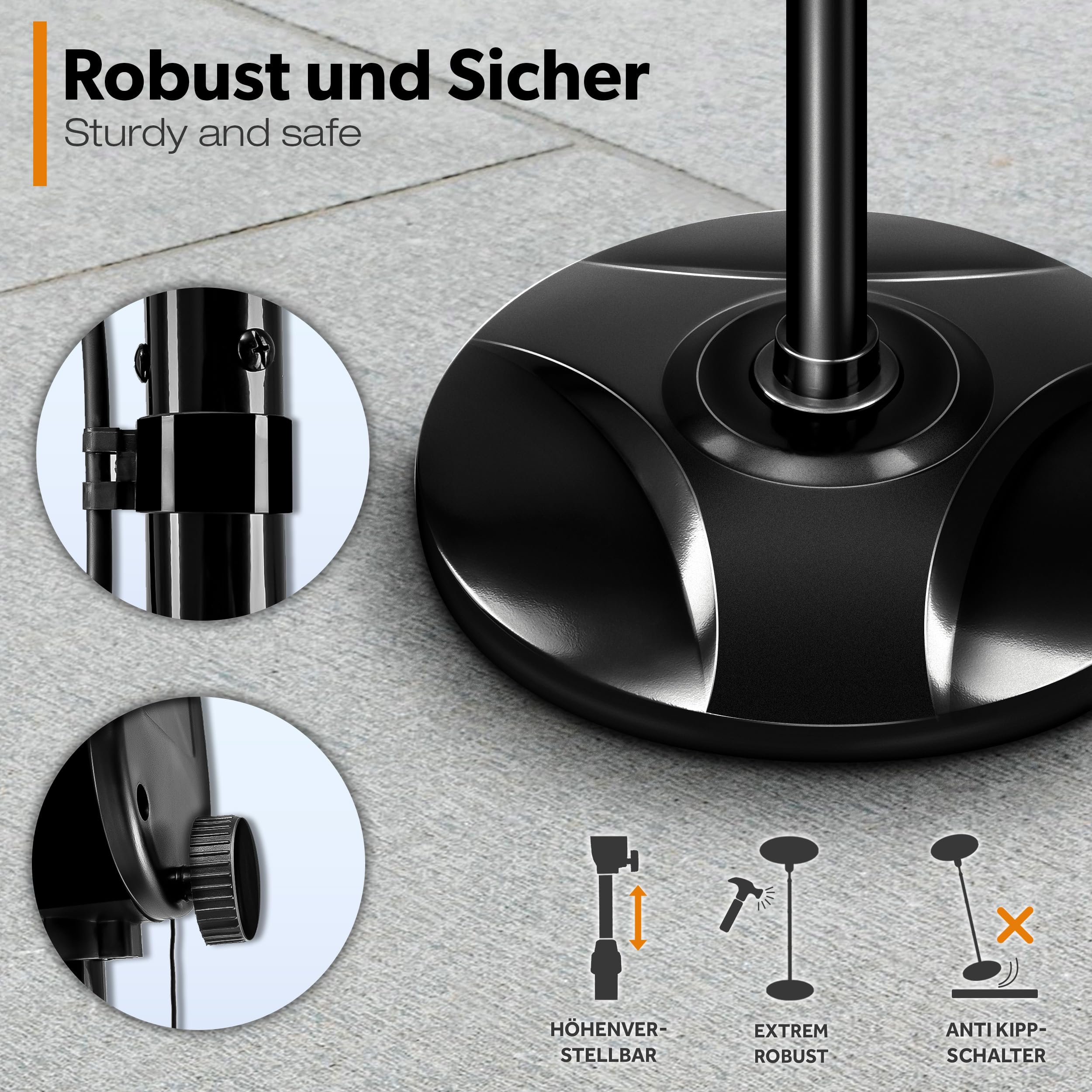 TRESKO Infrarot Stand-Heizstrahler 2000W | Wärmestrahler Terrasse elektrisch mit 3 Heizstufen | Terrassenstrahler Innen & Außen | Infrarotstrahler mit LED-Anzeige