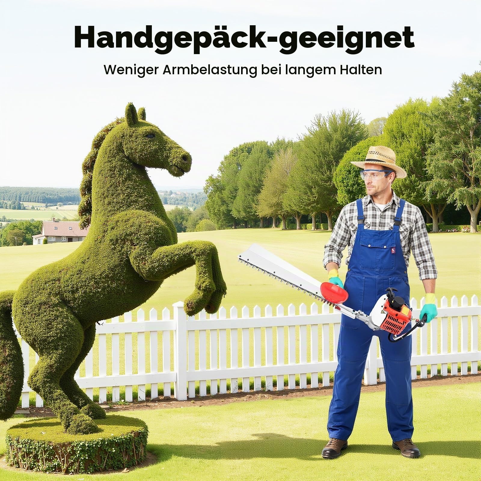 Benzin Heckenschere, 70cm Schnittlänge | 2-Takt | 23ccm Hubraum | Einzelklinge | Gartenbuschtrimmer