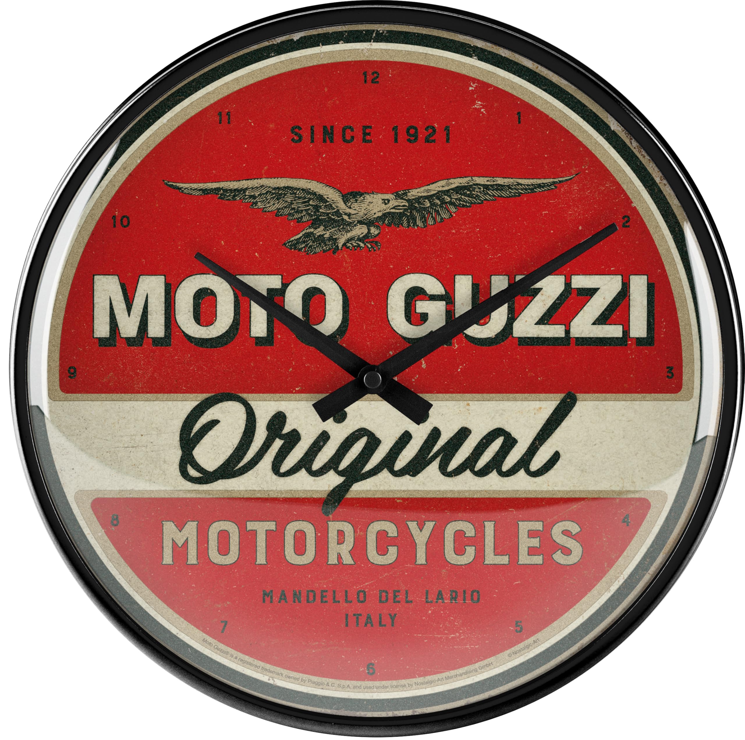 Nostalgic-Art Vintage Design. Retro Wall Clock, Diameter 31 Cm, Moto Guzzi - Original Motorcycles - Gift Idea For Bikers, Original Licensed Product (Olp), Large Kitchen Clock, Vintage Design