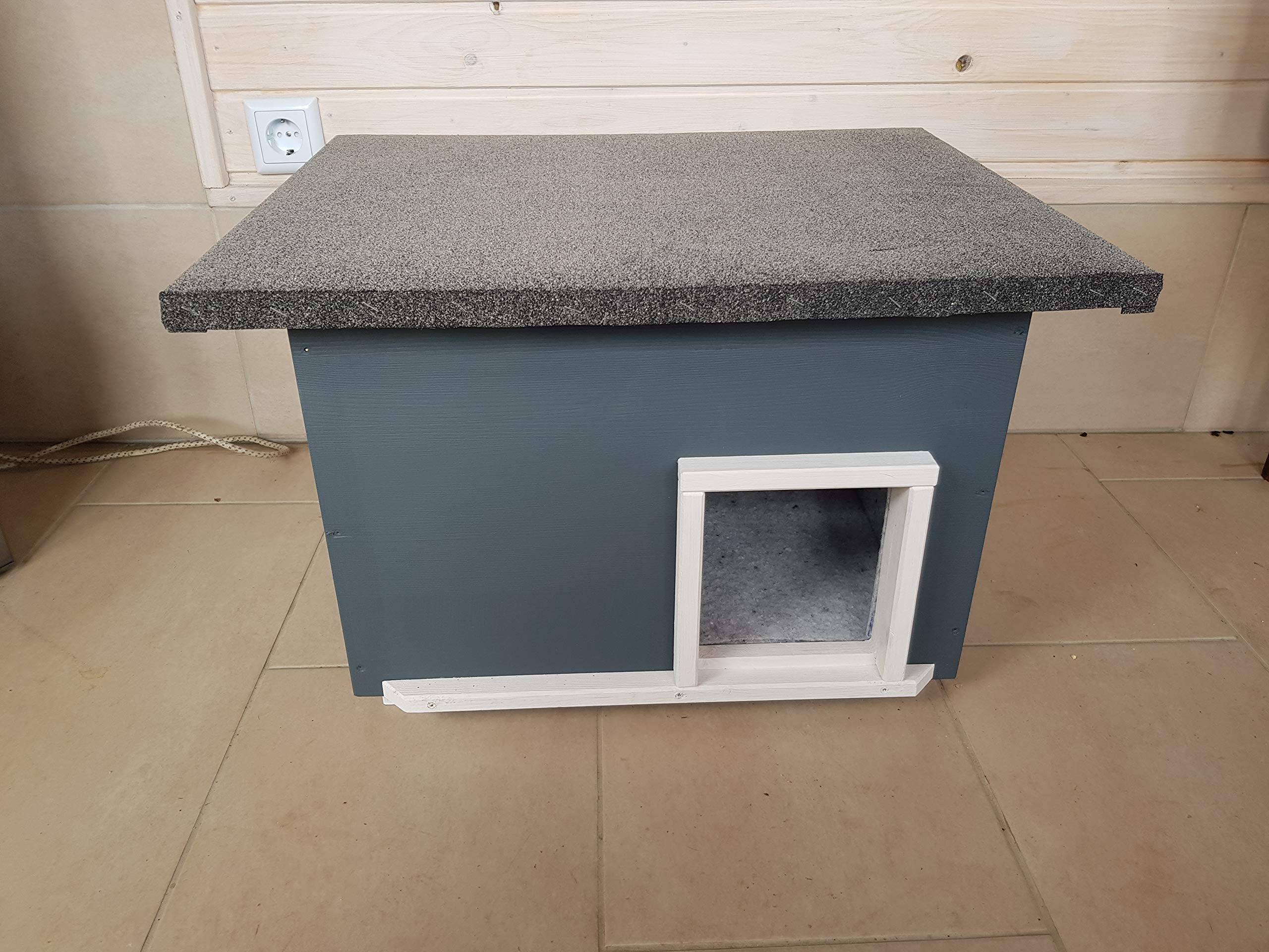 Katzenhaus mit Heizung anthrazit, grau, wetterfest, isoliert, Katzenhütte Wurfkiste Hundehütte