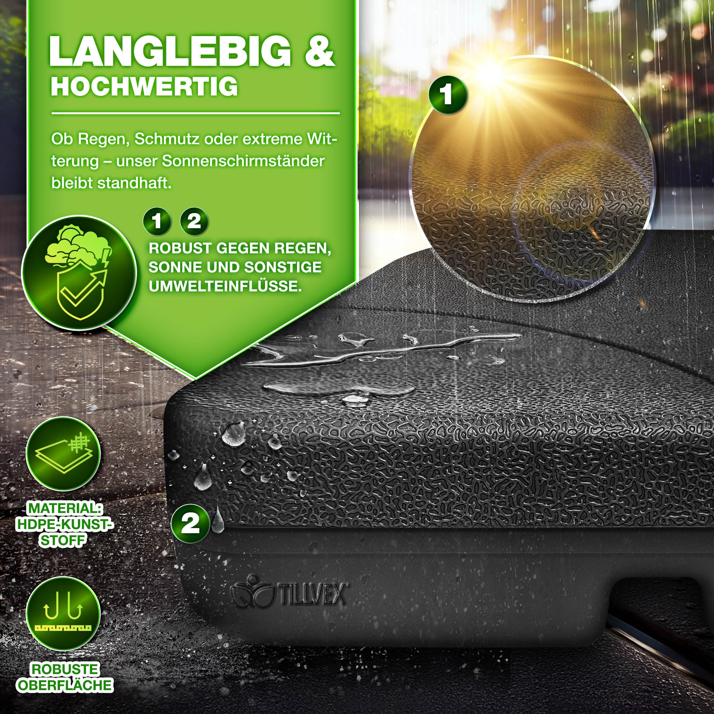 tillvex® Parasolstandaard 90 liter / 120 kg – 4-delig voor zweefparasol