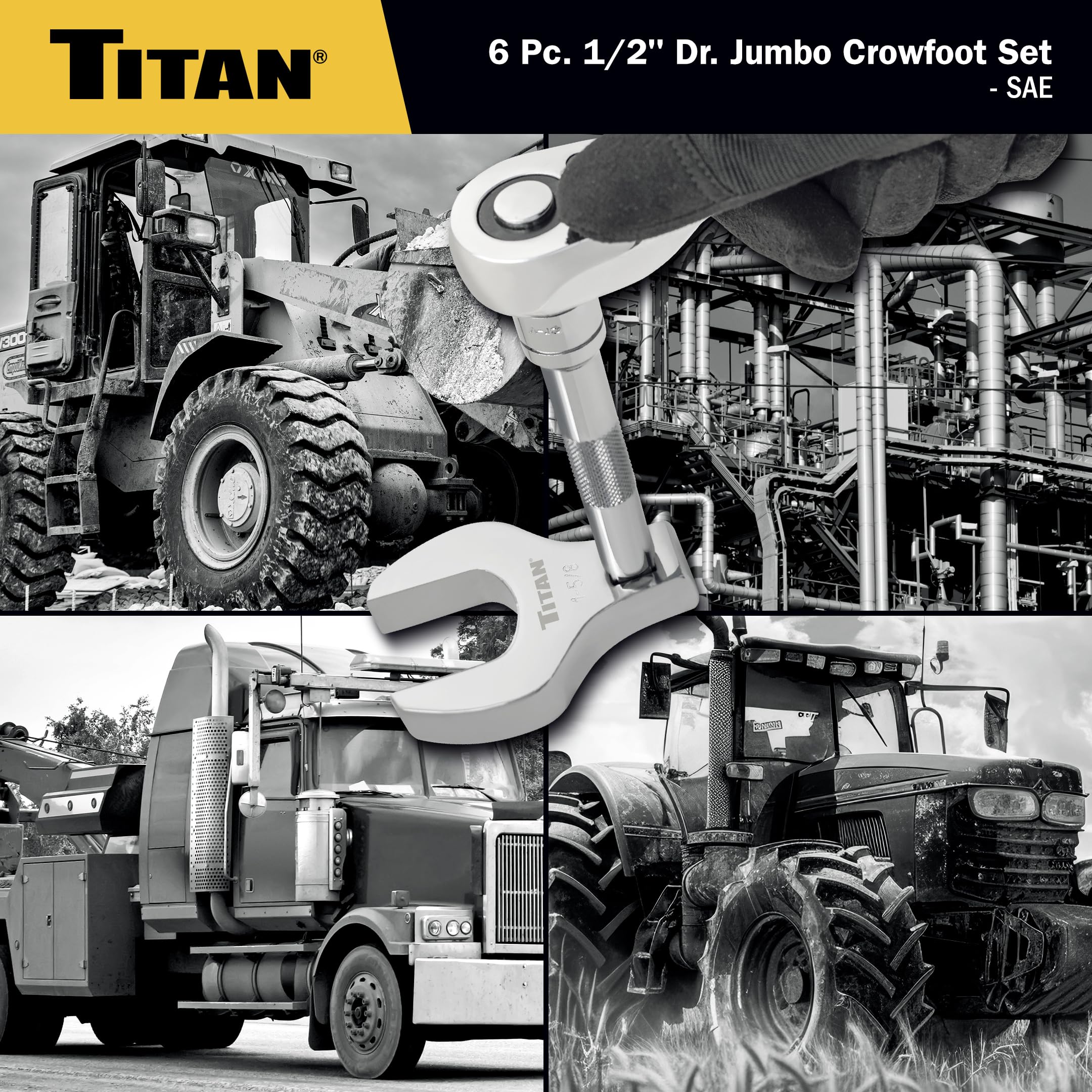 Titan 17676 Jeu de 6 clés à molette SAE Jumbo Crowfoot 1/2"