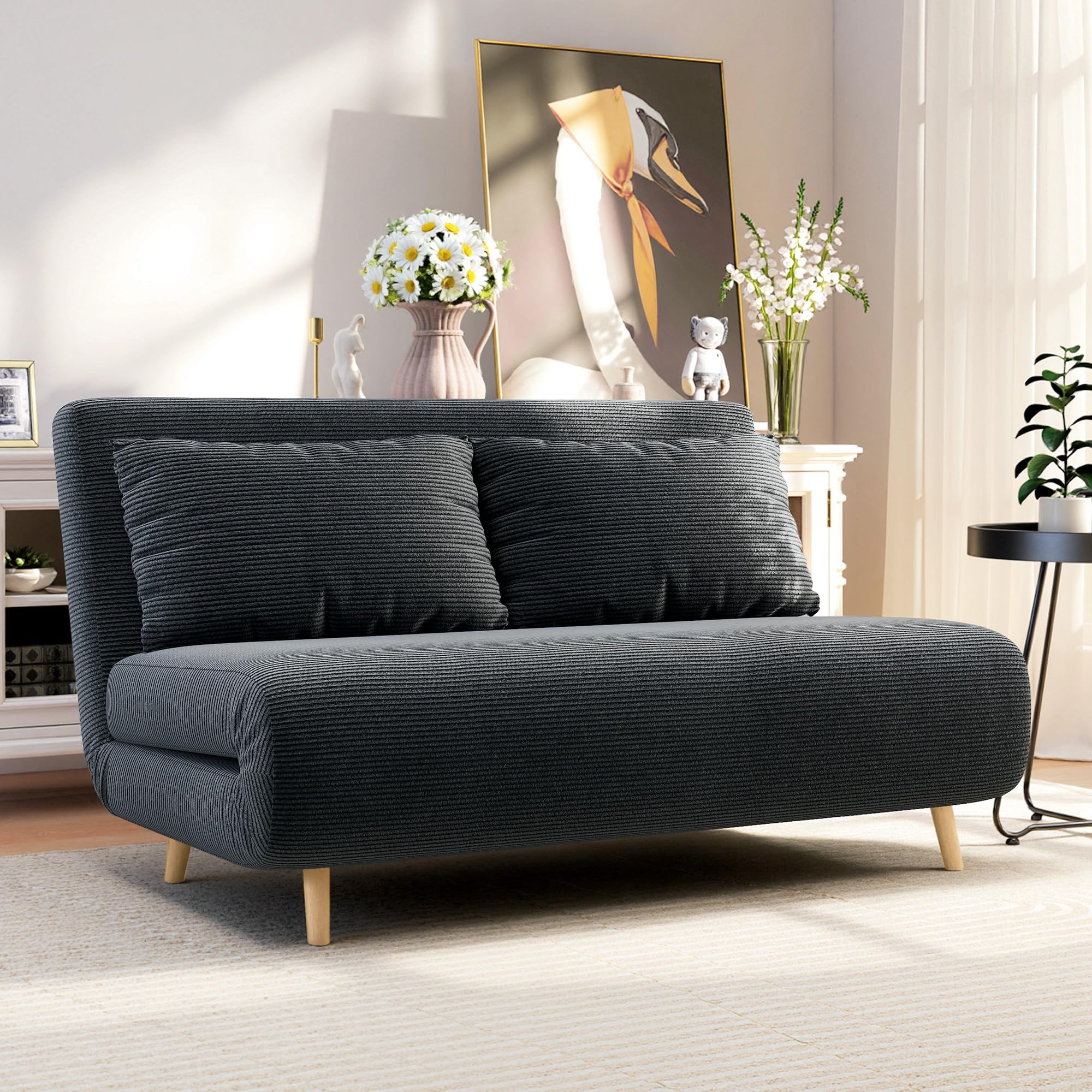 HOMCOM 3 in 1 Schlafsofa Klappbar 191 x 141 cm Schlaffunktion Dunkelgrau