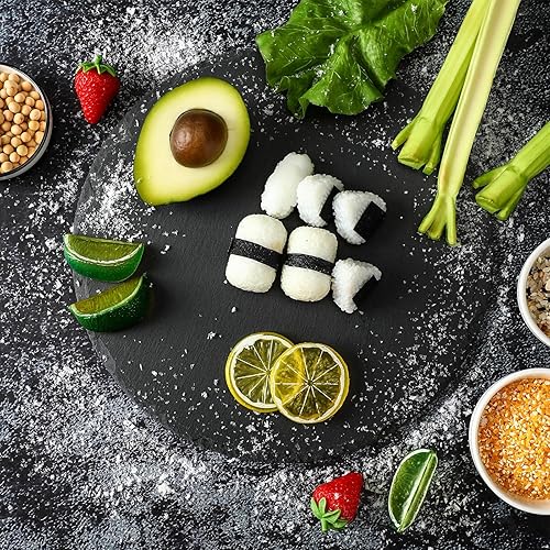 Miniatura 6 de Uiifan 6 tablas redondas de queso de pizarra de 11 pulgadas, platos redondos de piedra negra, tableros de charcutería, bandeja de piedra para