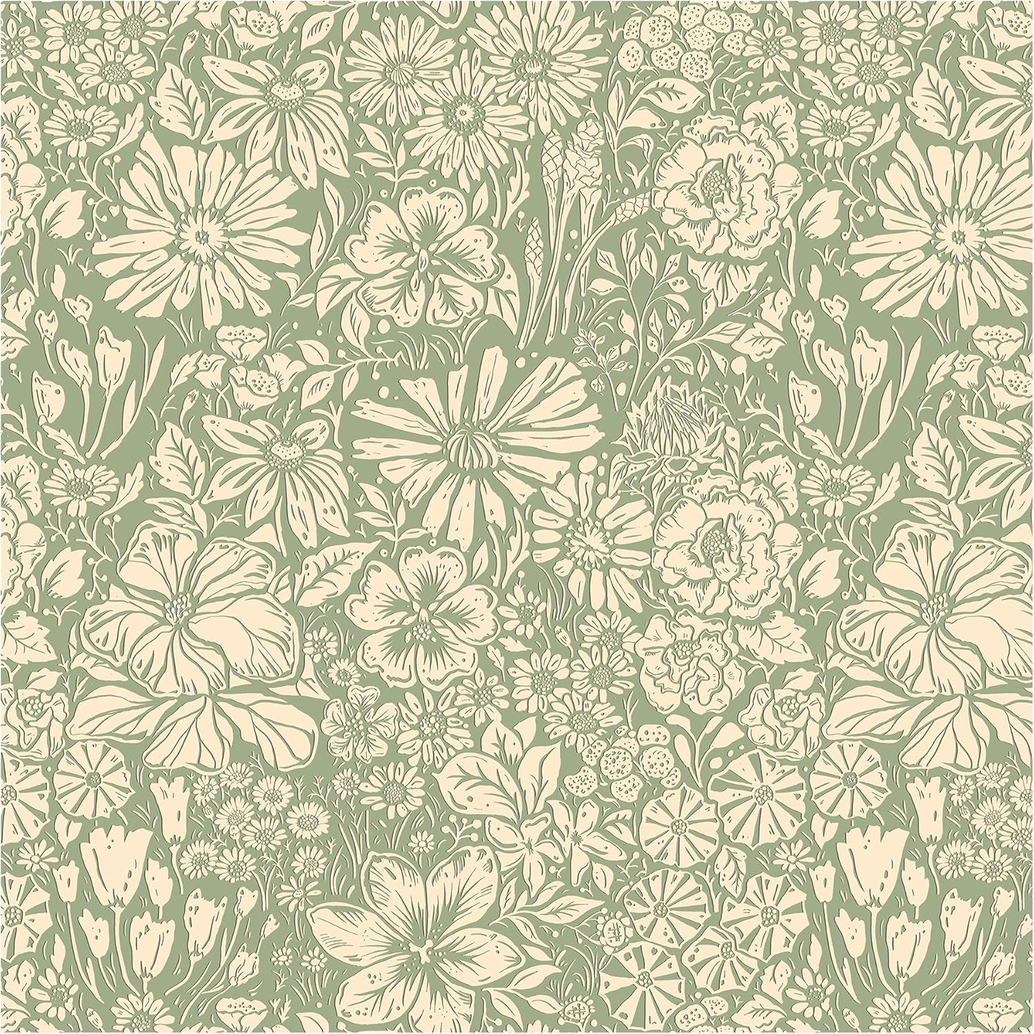 Floral Wallpaper Peel and Stick Wallpaper Boho 17.3''×393'' Self Adhesive Wall Paper Green and Beige Contact Paper Removable Modern Wallpapers Decorative for Bedroom Bathroom Cabinets Decor Vinyl