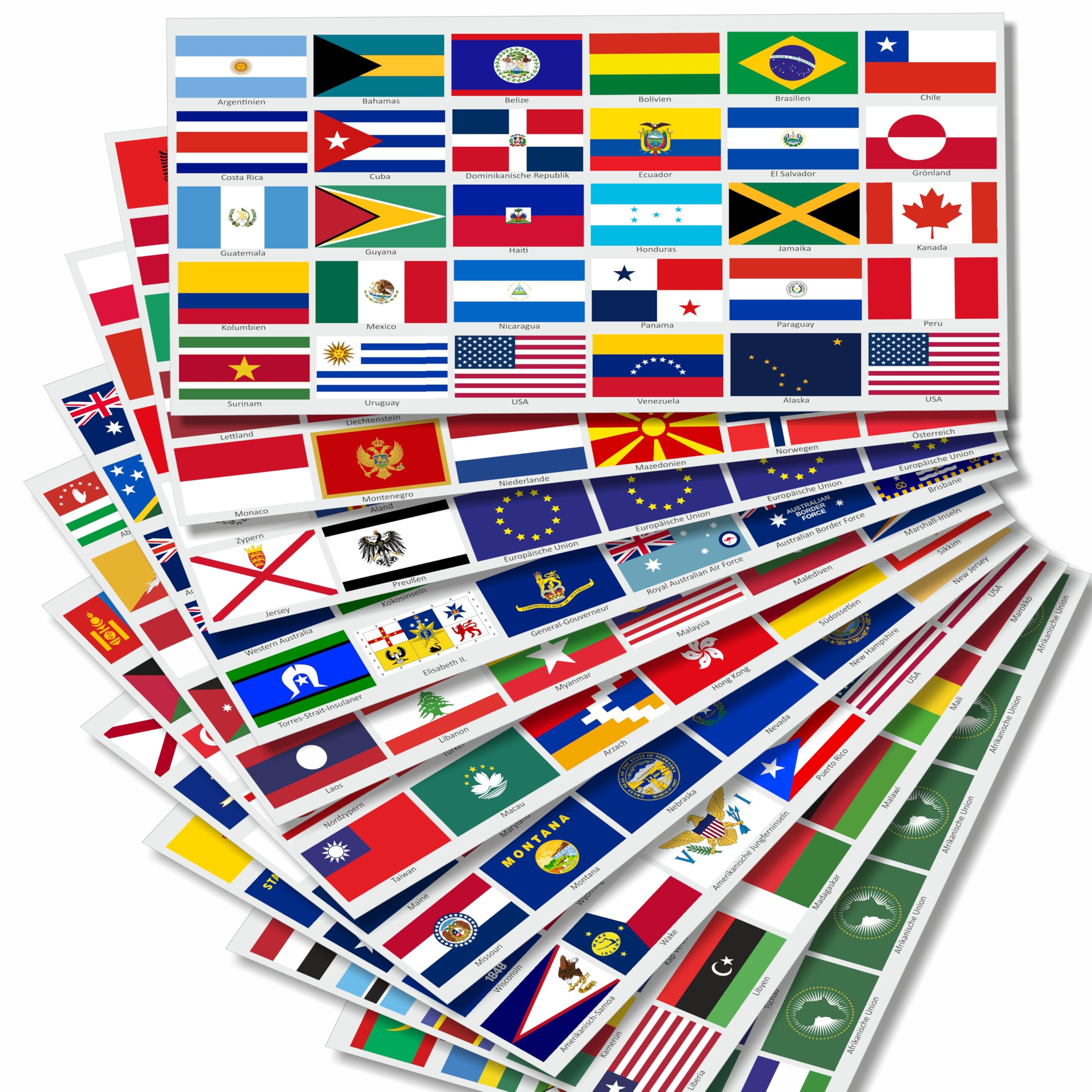 Juego de pegatinas de banderas de países XXL Mundo 300 pegatinas Banderas de países 10 hojas Resistente a los rayos UV Impermeable Tamaño 5 x 3 cm, 5 x 3,3 cm para modelismo, maleta