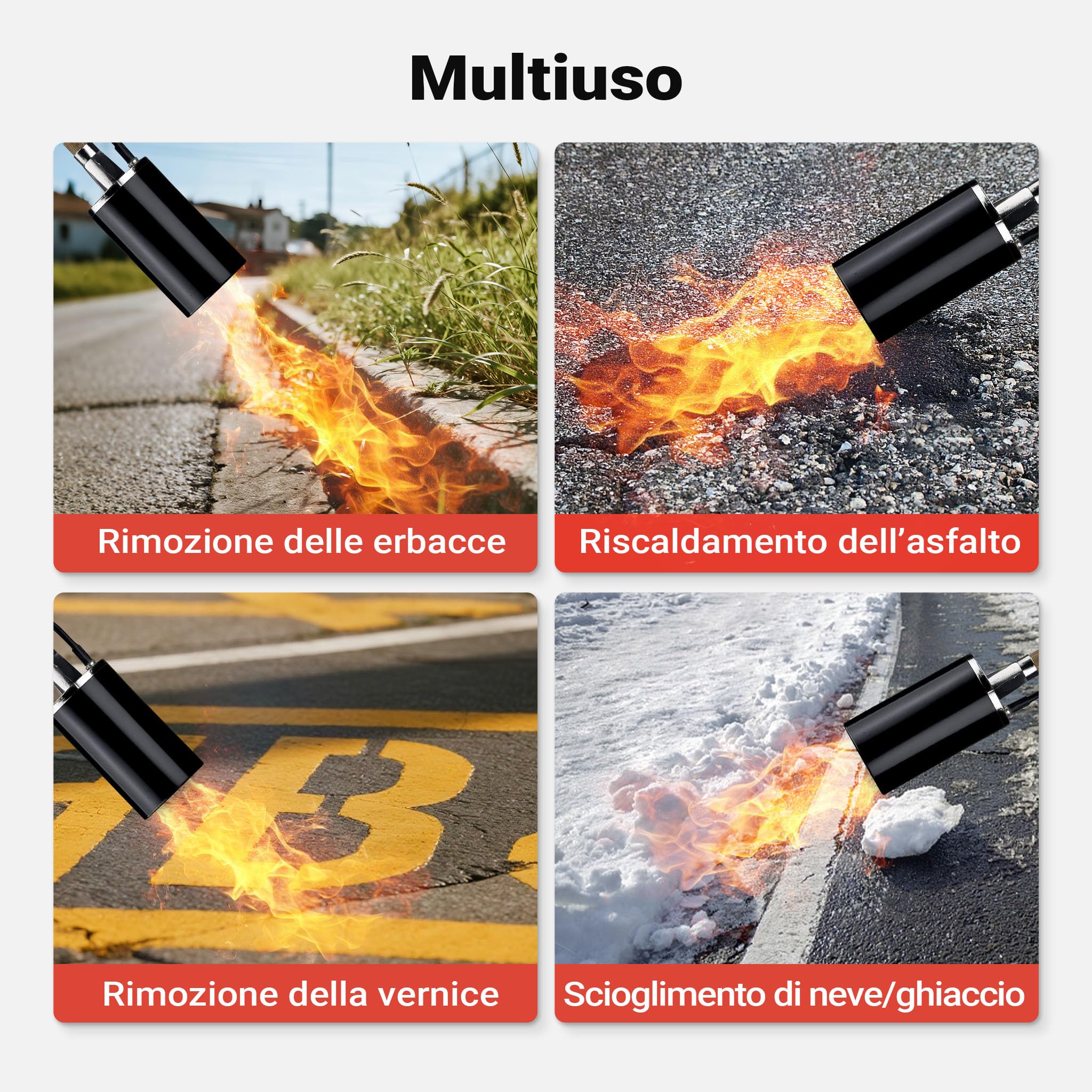 Wiltec Bruciatore erbacce con accensione piezoelettrica fino a 1850 °C, diserbante a gas da 120 kW, strumento per bruciare le erbacce, bruciatore per tetti con tubo flessibile da 5 m