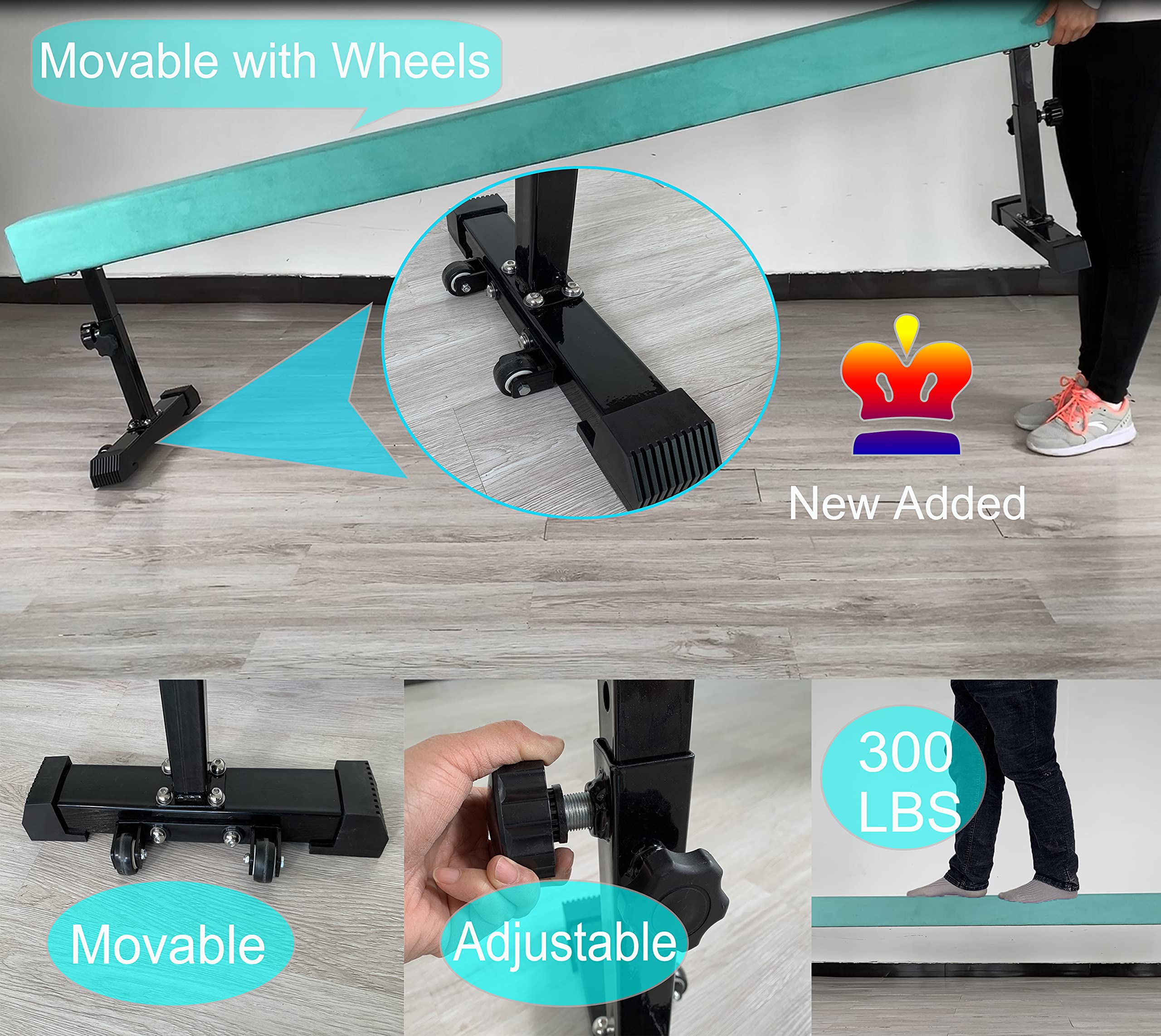 FC FUNCHEER 8FT Adjustable Balance Beam, High and Low Level Gymnastics