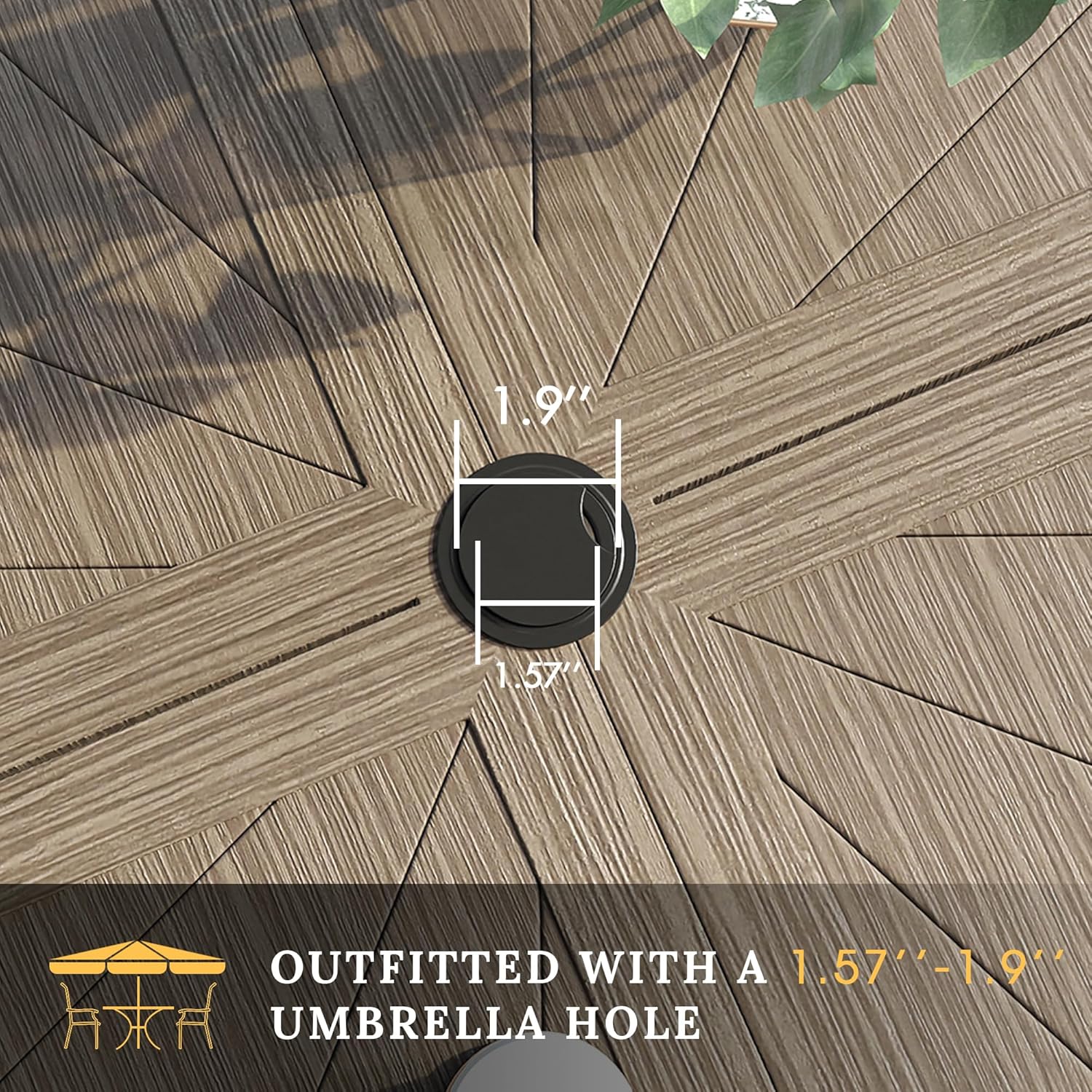 VICLLAX Aluminum Patio Round Table for 4, 40.6" All Weather Round Outdoor Dining Table with Umbrella Hole, Grey Wood Grain Tabletop