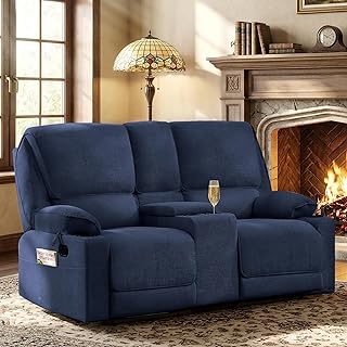 2er Kinosessel Relaxsessel mit Liegefunktion, 2 Sitzer Fernsehsessel TV Sessel mit Konsole, 4 Getränkehalter Cupholder, zweisitzer Sofa für Wohnzimmer (Marineblau)