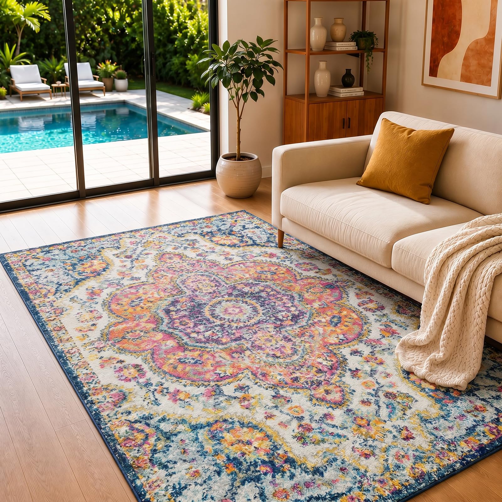Livabliss Rabat Vintage - de Salon, Salle à Manger, Chambre, Cuisine - Boheme Chic, Design Traditionnel Oriental Multicolore, Coloré Poil Court 160x230 cm - Rose, Orange