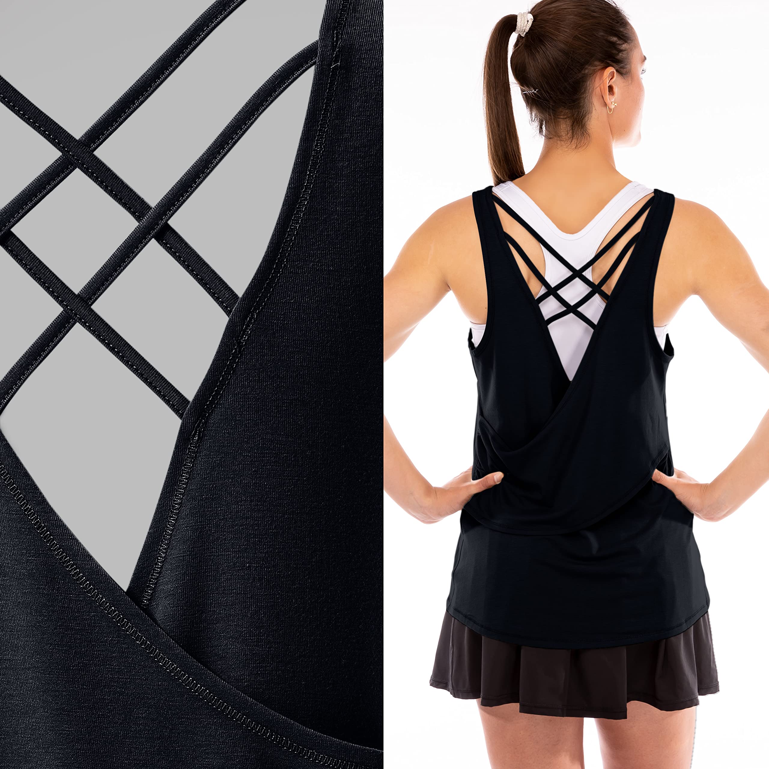 Franklin Sports Damen Tanktop, Schwarz, mit Gitterrücken, Entspannte Passform Tennis-Shirt