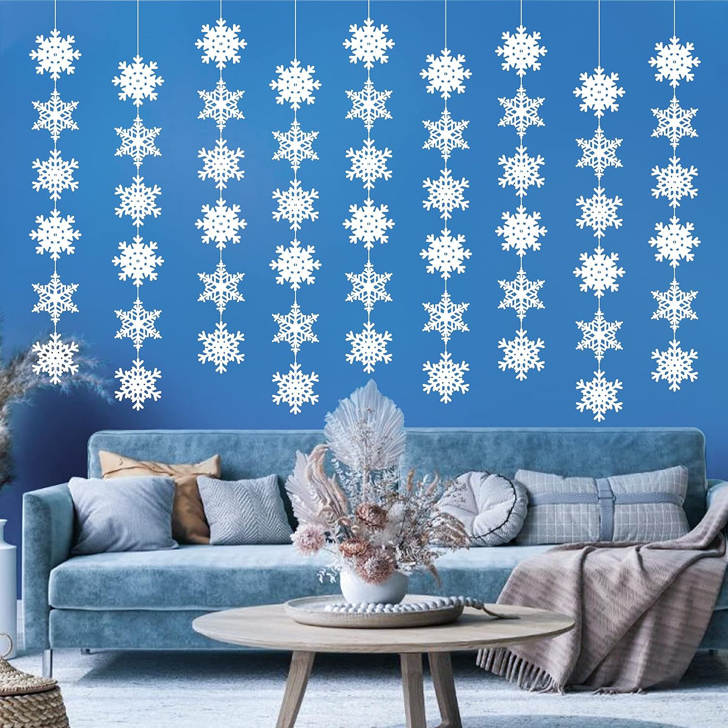 16PCS Snowflake Winter Wonderland Birthday Decorations - Christmas Hanging White Party Decor Supplies Wall Cutouts