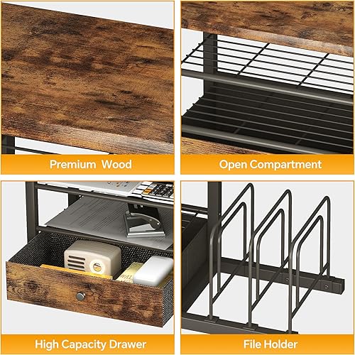 Miniatura 4 de Organizador de escritorio de madera con cajones, organizador de archivos de escritorio con 3 soportes verticales para archivos, estante de archivos,