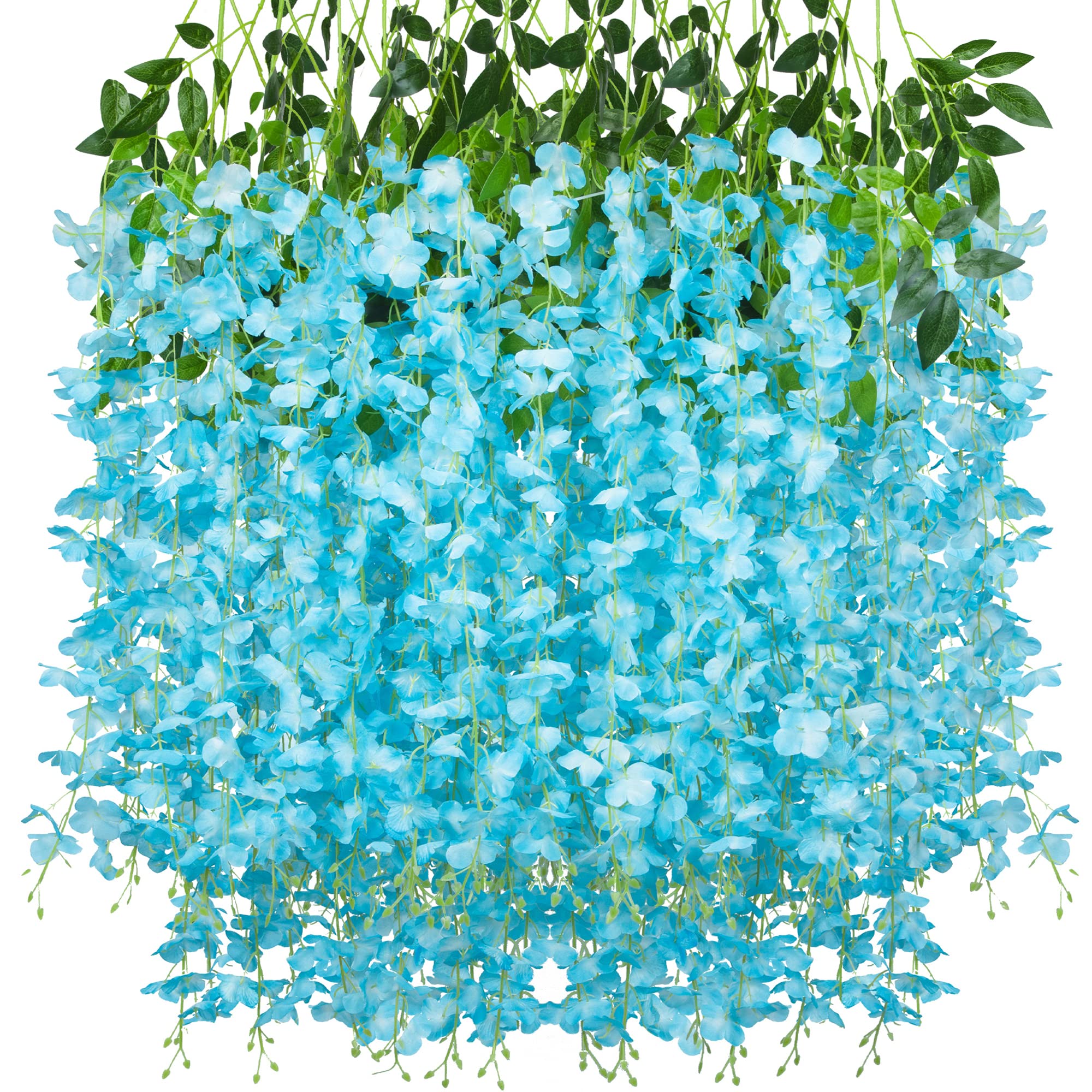 12 Pack Artificial Wisteria Hanging Flowers, Fake Silk Flower String for Wedding, Party, Wall Backdrop Decor (Blue)