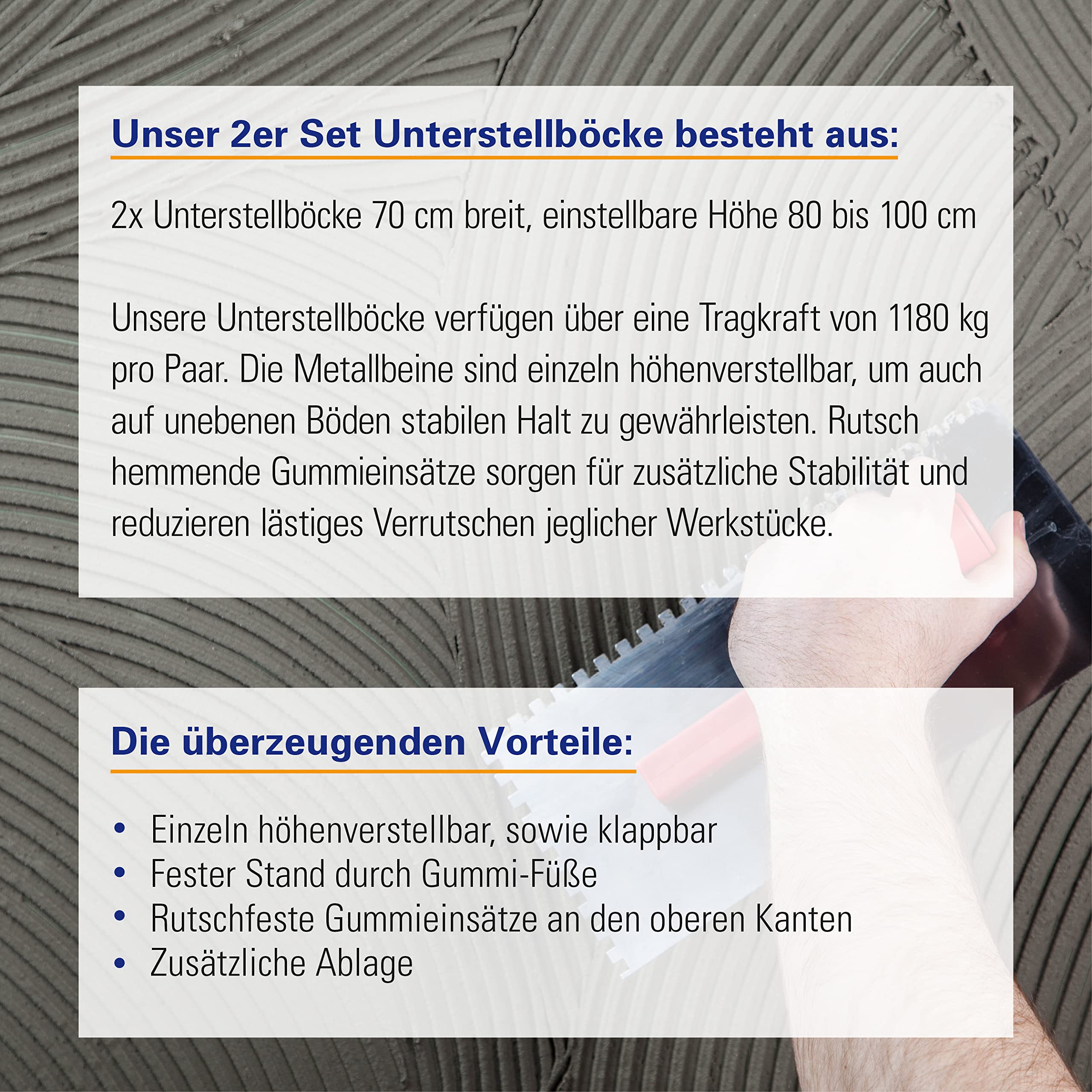 Karl Dahm Juego de 2 caballetes de trabajo de 70 cm de ancho I Caballete plegable de altura ajustable con inserciones de goma I Altura ajustable de 80 – 100 cm I Carga 1180 kg por par – 10975