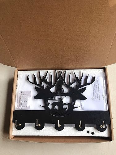 Miniatura 5 de KingLive Perchas para llaves de pared, ganchos para llaves de ciervo para pared, cuernos de madera negra para decoración de pared, decoración de