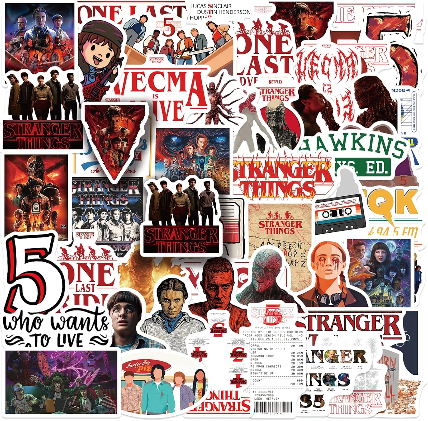 Bonitzdm 100pcs Movie 5 Stickers for Girl Waterproof Decal for Water Bottle,Adult Teen Kids Travel Case, Laptop, Guitar, Skateboard, Phone, Computer, Bike, Notebook, Helmet