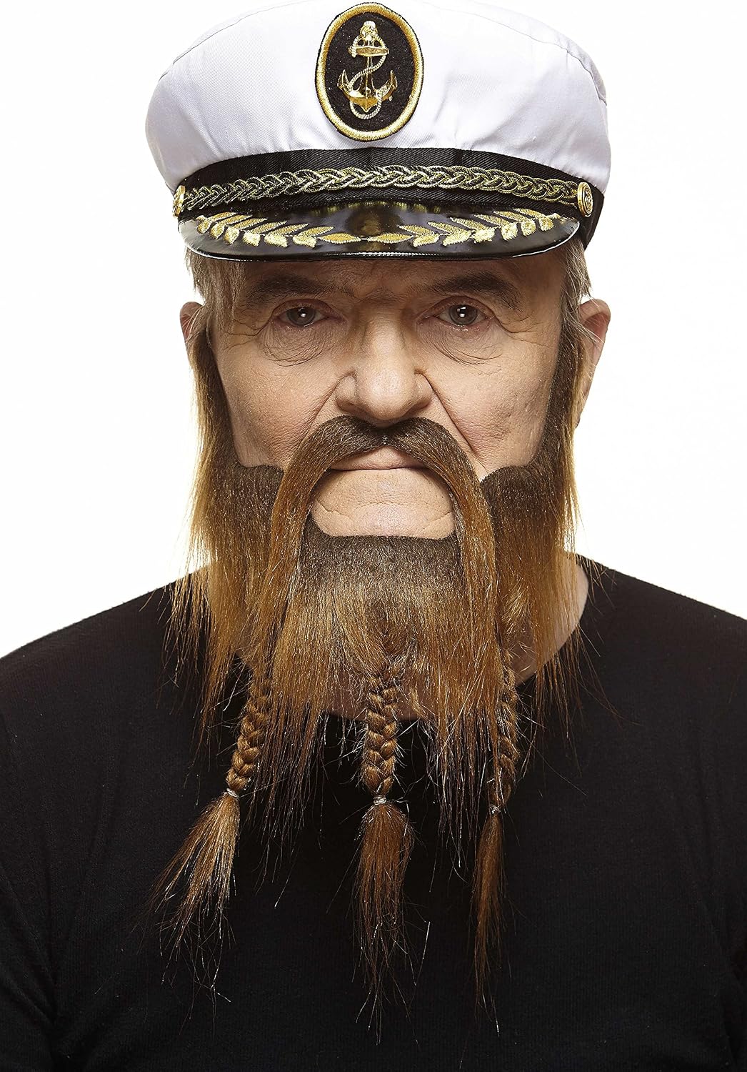 Mustaches Self Adhesive, Braided, Captain Beard and Fake Mustache, False Facial Hair, Costume Accessory for Adults, Brown Color
