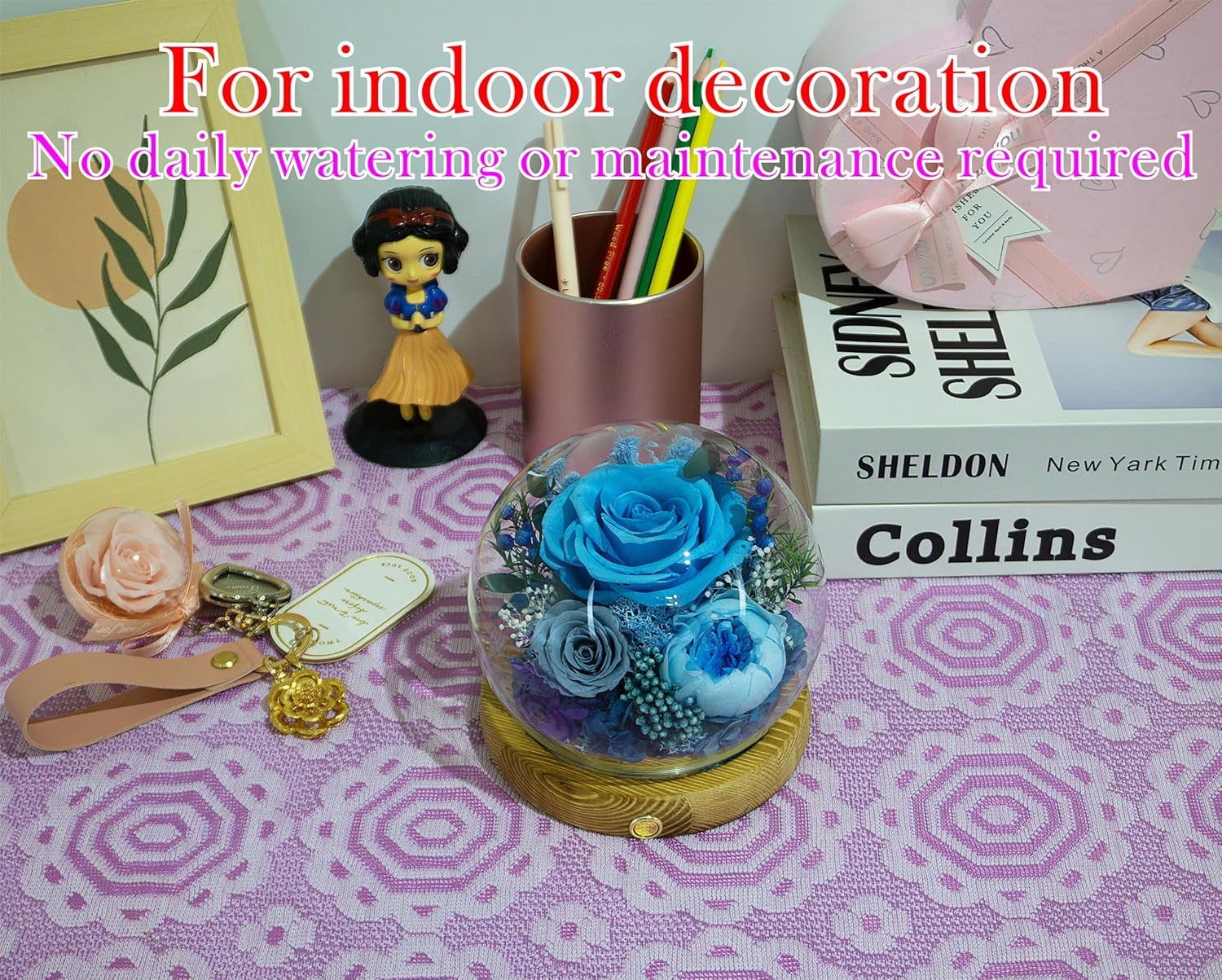 Valley of Rain & Forest Long-Lasting Real Flowers, Unique Floral Gift For you to send Love for All Occasions, for Indoor Decoration (Blue Rose, Grey & White-Blue Austin Roses) - Image 6