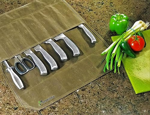Miniatura 4 de Rollo de cuchillo de chef profesional, organizador de cuchillos de lona encerada, envoltura de bolsa culinaria, almacenamiento de bolsa de rollo de