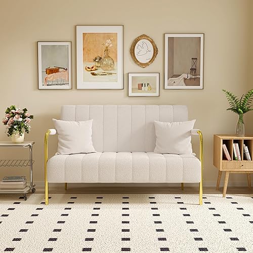 Miniatura 3 de HESIEU Sofá biplaza moderno de 59 pulgadas de mediados de siglo con respaldo y brazos con patas de metal, sofá tapizado de vellón de peluche con 2