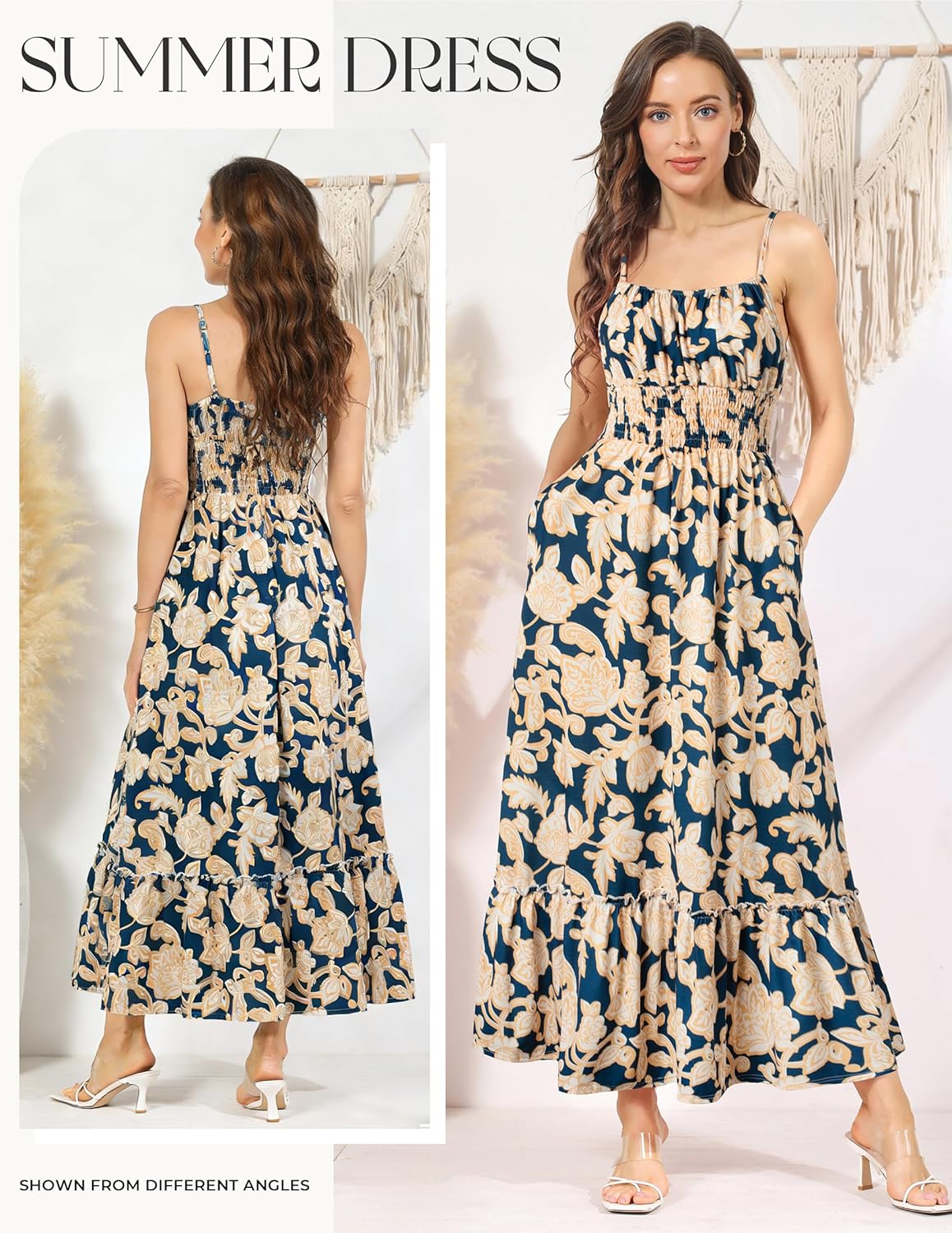 GRACE KARIN Summer Dresses for Women 2026 Vacation,Smocked Floral Maxi Dress,Boho Beach Sundress with Pocket Fashion Clothing - Image 3
