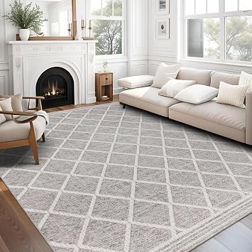 ReaLife Rugs Machine Washable Area Rug - Living Room Bedroom Bathroom Kitchen Entryway Office - Padded Low Pile Stain Resistant Premium - Boho Modern Farmhouse - Tessa - Beige Ivory 76" x 96"