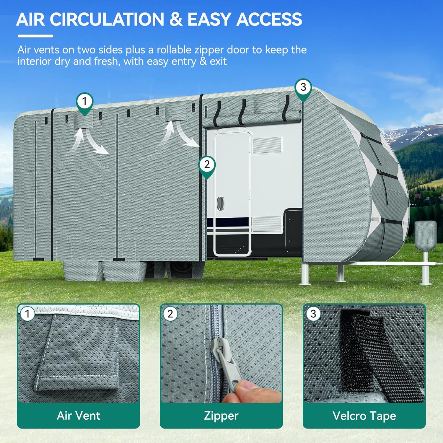 Gray Super Thick Waterproof Travel Trailer RV Cover with Accessories