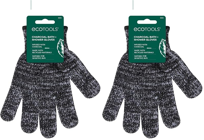 Luvas de Banho e Chuveiro com Carvão EcoTools, 1 Par (2 Luvas), Pacote com 2