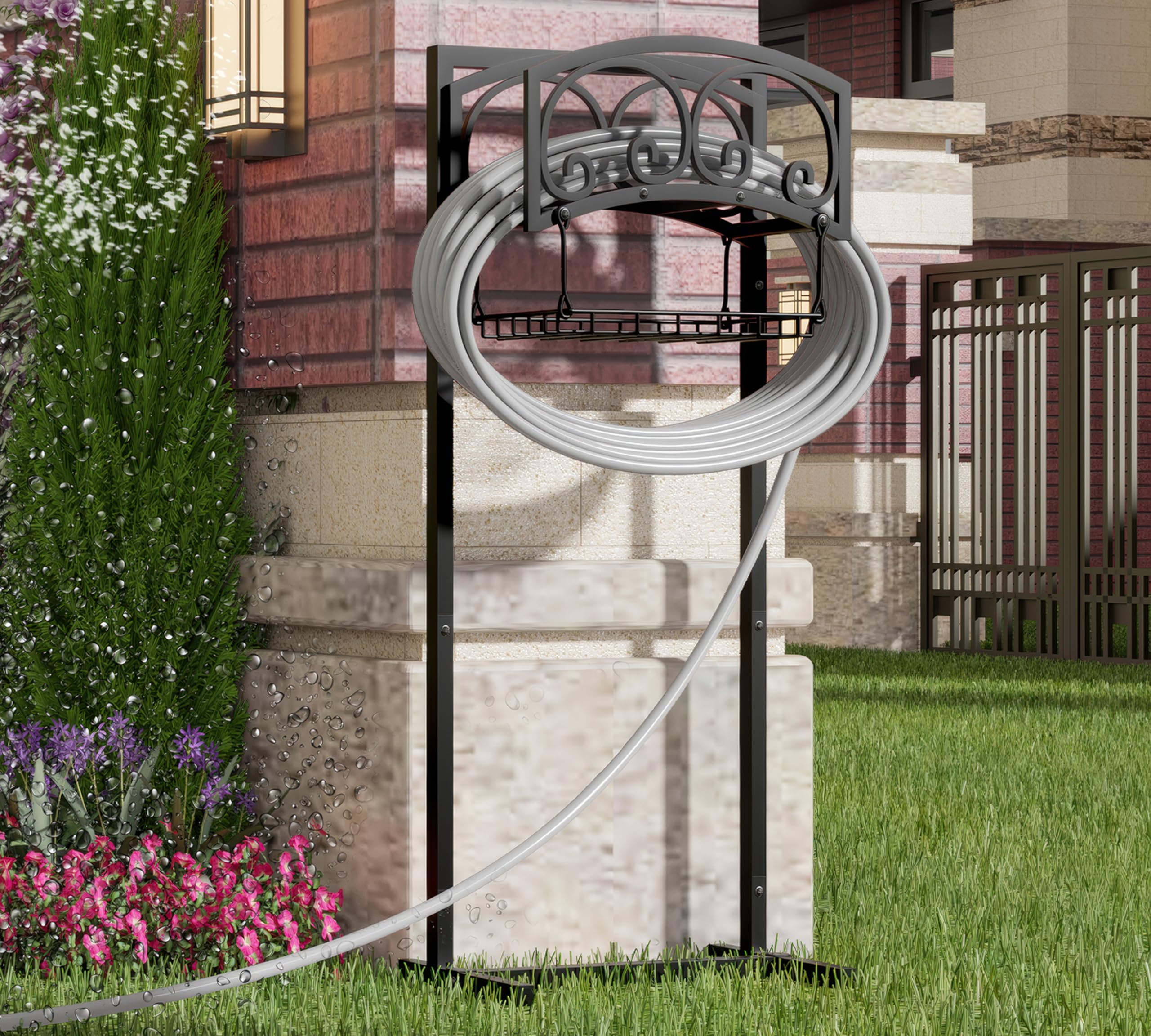 Freistehender Gartenschlauchhalter – Robuster Metallständer für 45,7 m Schlauch – Organizer und Aufbewahrungsregal für den Außenbereich