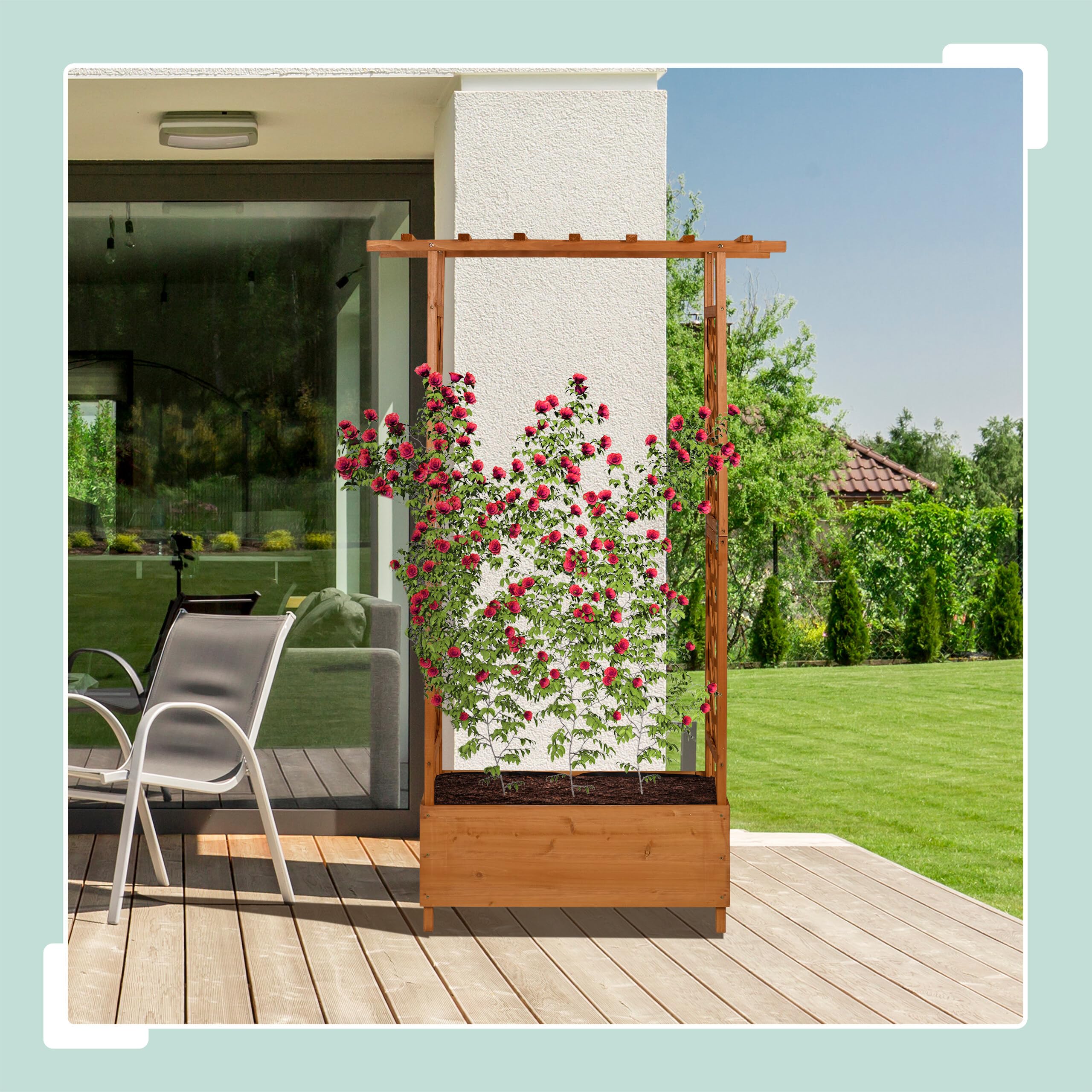 Relaxdays Fioriera con Traliccio Rampicanti e Tettoia, 183x110x44 cm, Portafiori da Balcone e Giardino, Legno, Marrone