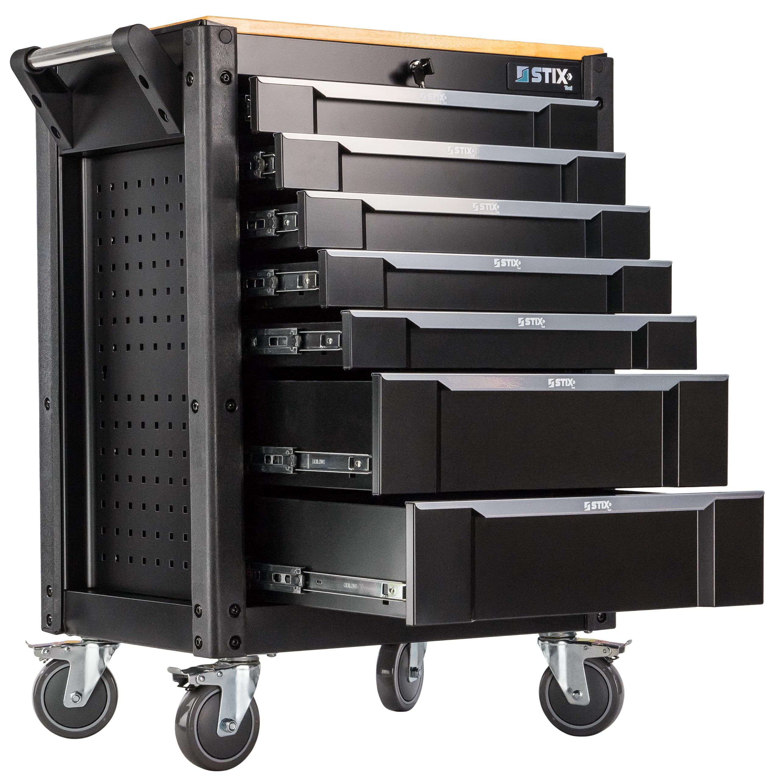STIX UltimatePro C7 Servante d'atelier 7 tiroirs, Plateau en Bois d'hévéa