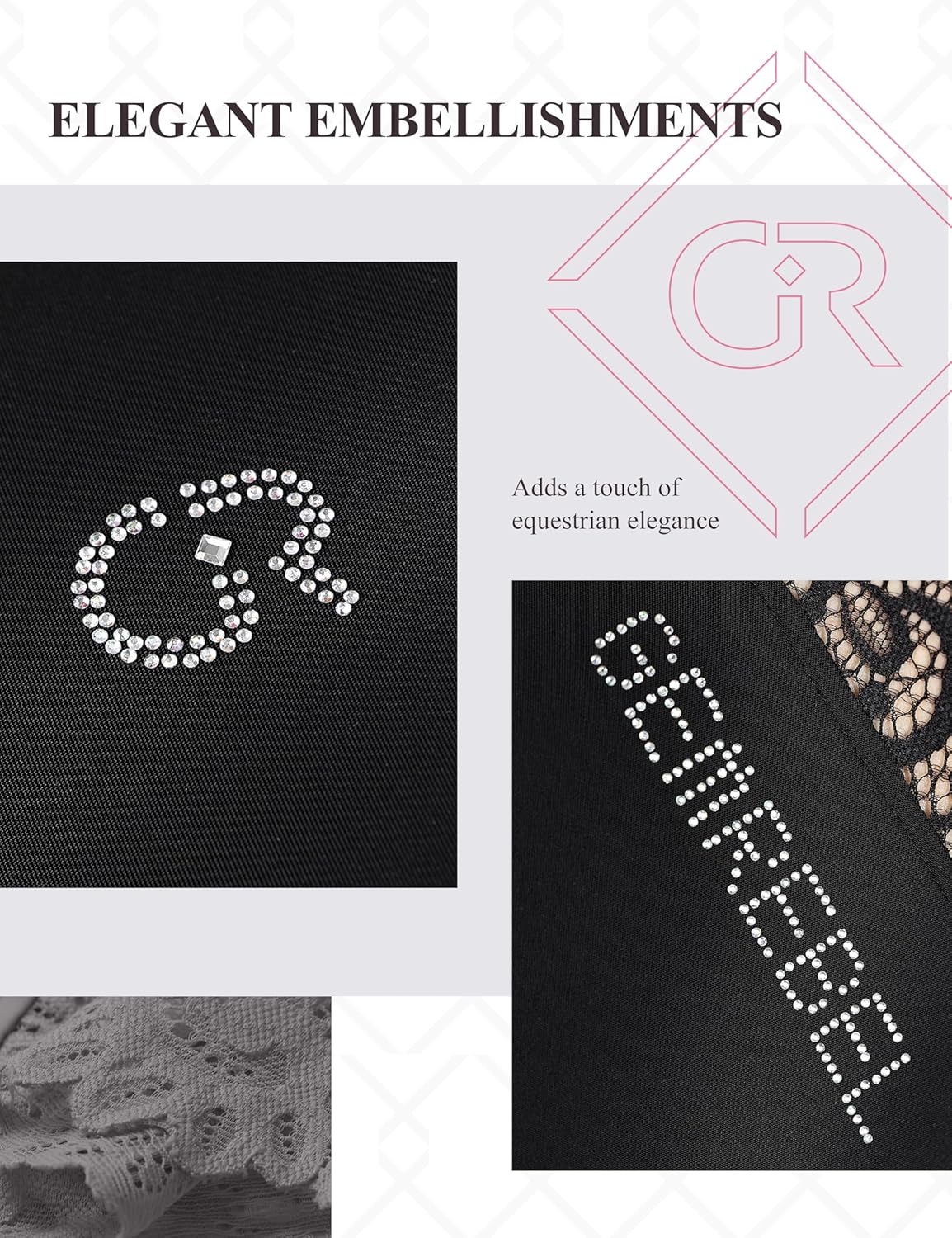 Horse Riding Shirt Women's Horseback Riding Shirts w/Contrast Lace Raglan Sleeves - Image 5