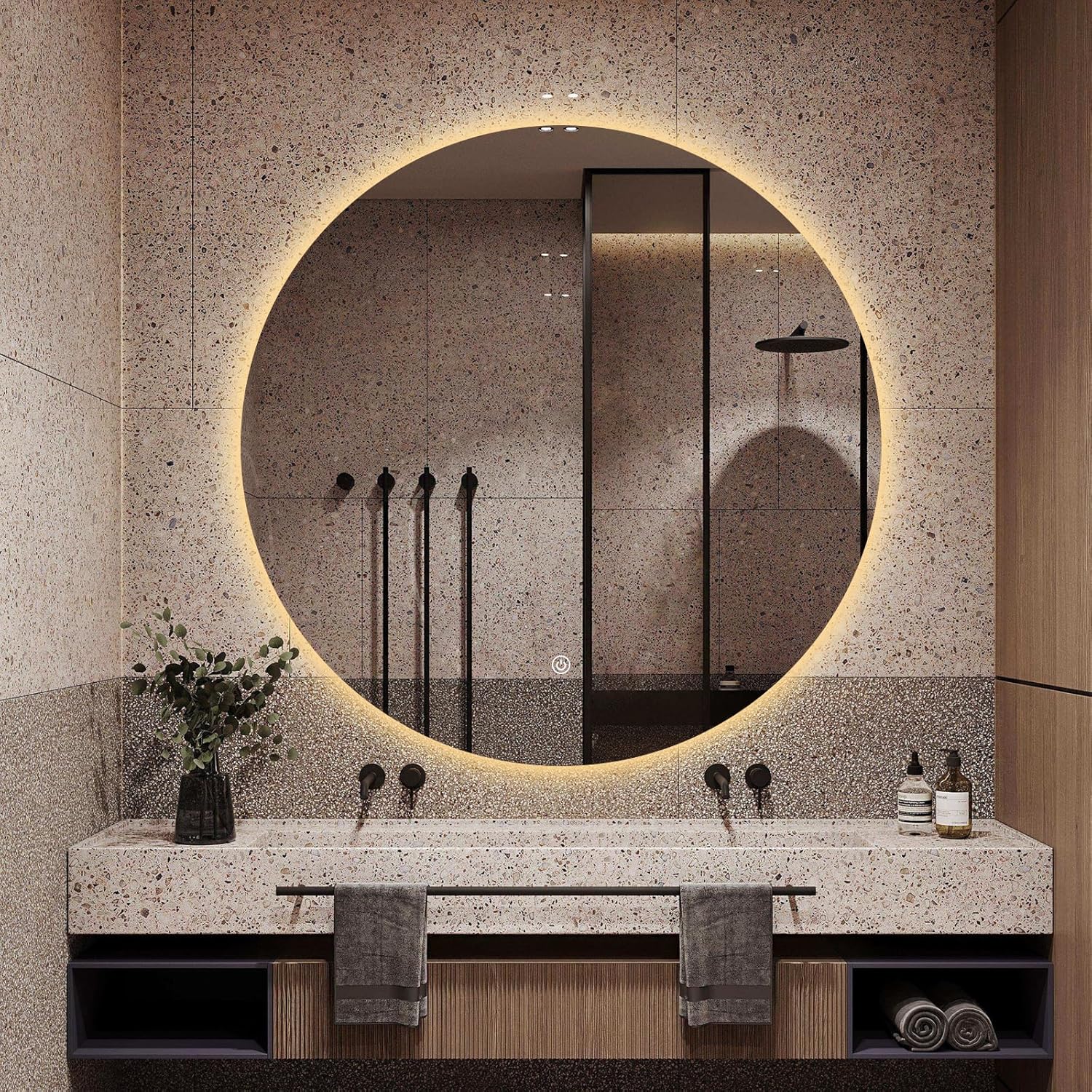 Niccy Round LED Bathroom Mirrors with Light, 48" Large Backlit Wall Mirror for Bathroom, Frameless Circle Smart Vanity Mirror with 3 Color Lights, Anti-Fog, Smart Touch Button, Shatter-Proof