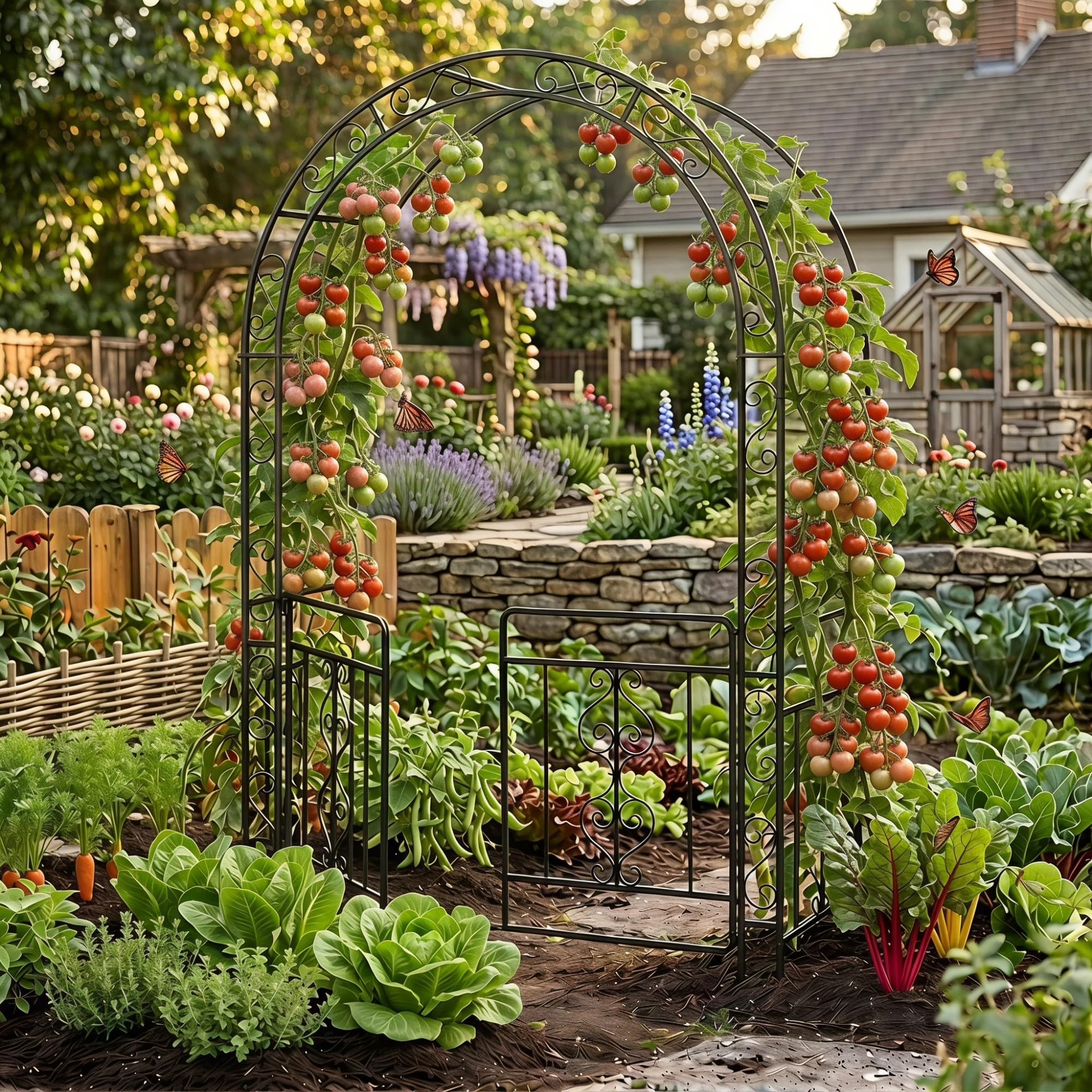 GYMAX Arche de Jardin Extérieure en Métal, Support pour Plantes Grimpantes | Double Portillon Verrouillable, pour Rosiers et Vignes, Décoration pour Pelouse Allée Mariage Fête, 135 x 60 x 213 cm
