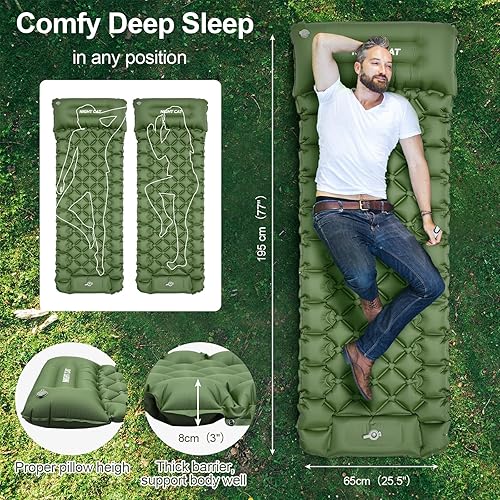 Miniatura 4 de Night Cat Colchonetas inflables con almohada con bomba incorporada, tapete de dormir para acampar, senderismo, ligero, cómodo, extensible, 77 x 25.5