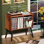 Record Player Table, Mid-Century Record Player Stand with Vinyl Storage Hold Up to 150+ Albums, Vinyl Record Cabinet with Adjustable Shelves, Wood Turntable Stand for Music Living Room, (Brown)
