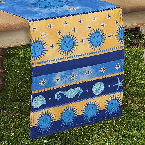 Miniatura 3 de Home Bargains Plus Celestial Shells, Sun and Seashell - Camino de mesa de tela con bordes, resistente a las manchas y al agua, sin arrugas, camino